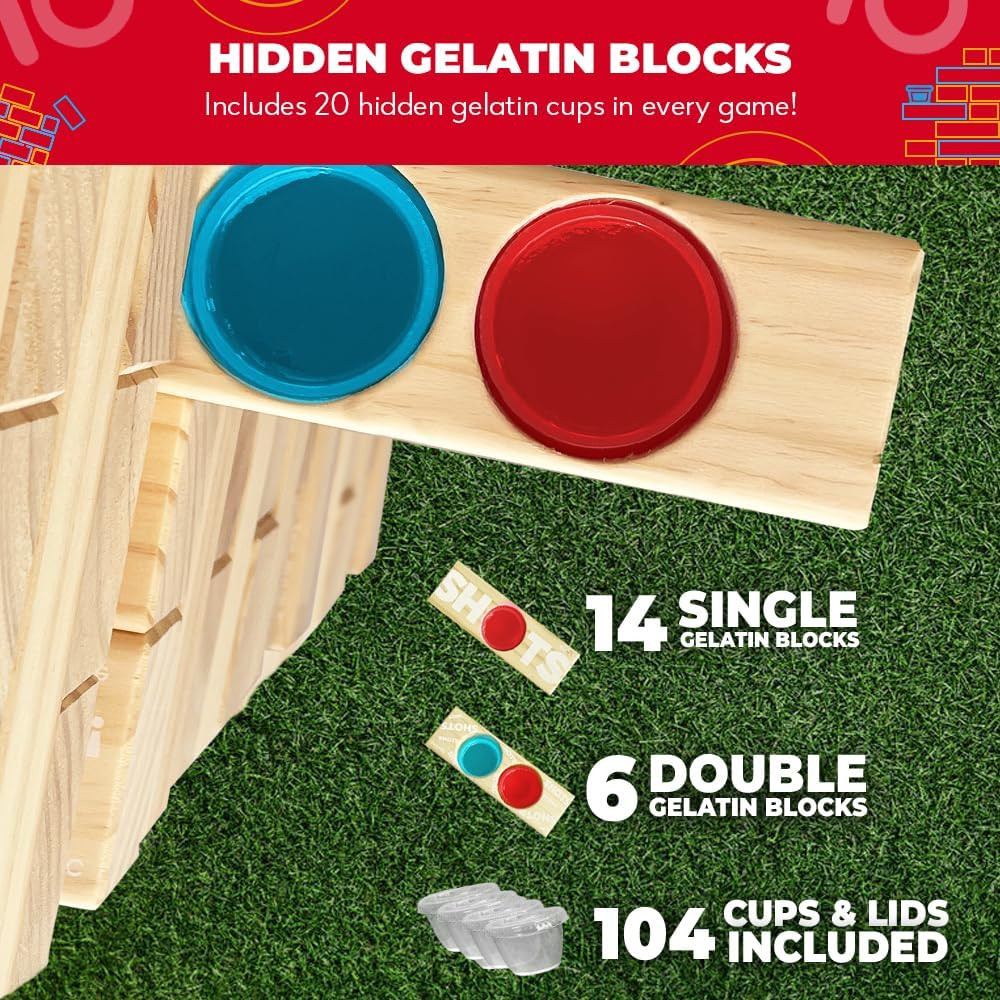 Games – Giant Tower Party Game with Hidden Jello – Includes Disposable Cups, Lid