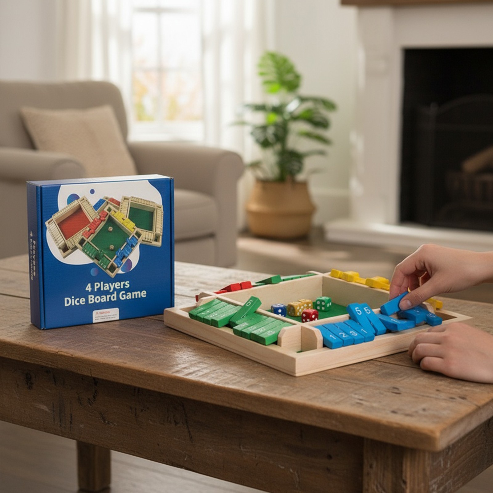 Wooden Dice Board Game Shut The Box for 4 Players Flaps & Dices Game Parent-chi