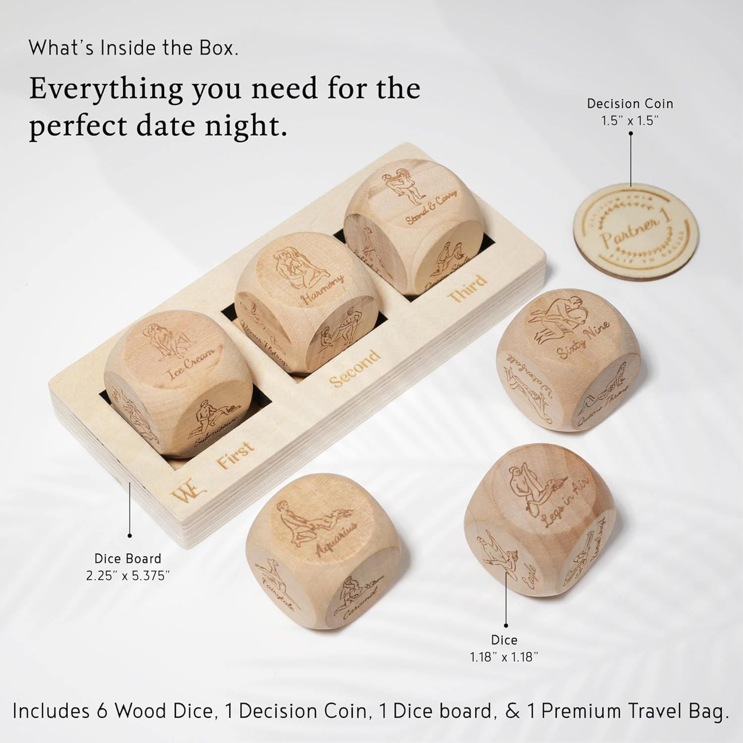 Date Night Dice Sex Game Love Set – 6 Sex Positions Dice, Decision Coin, Board &