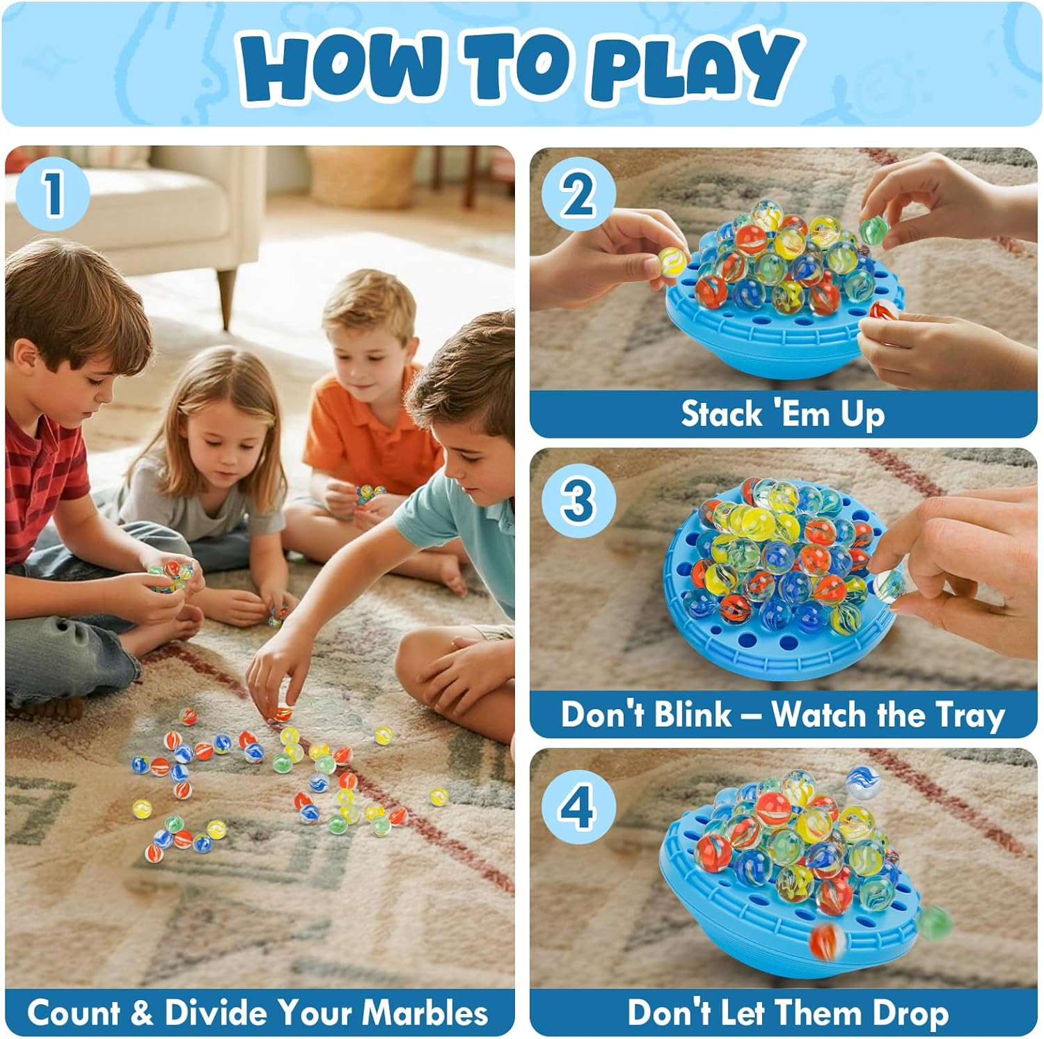 Marble Balance Game, Wobble Marble Stacking Game for Kids 6+, Family Games for K