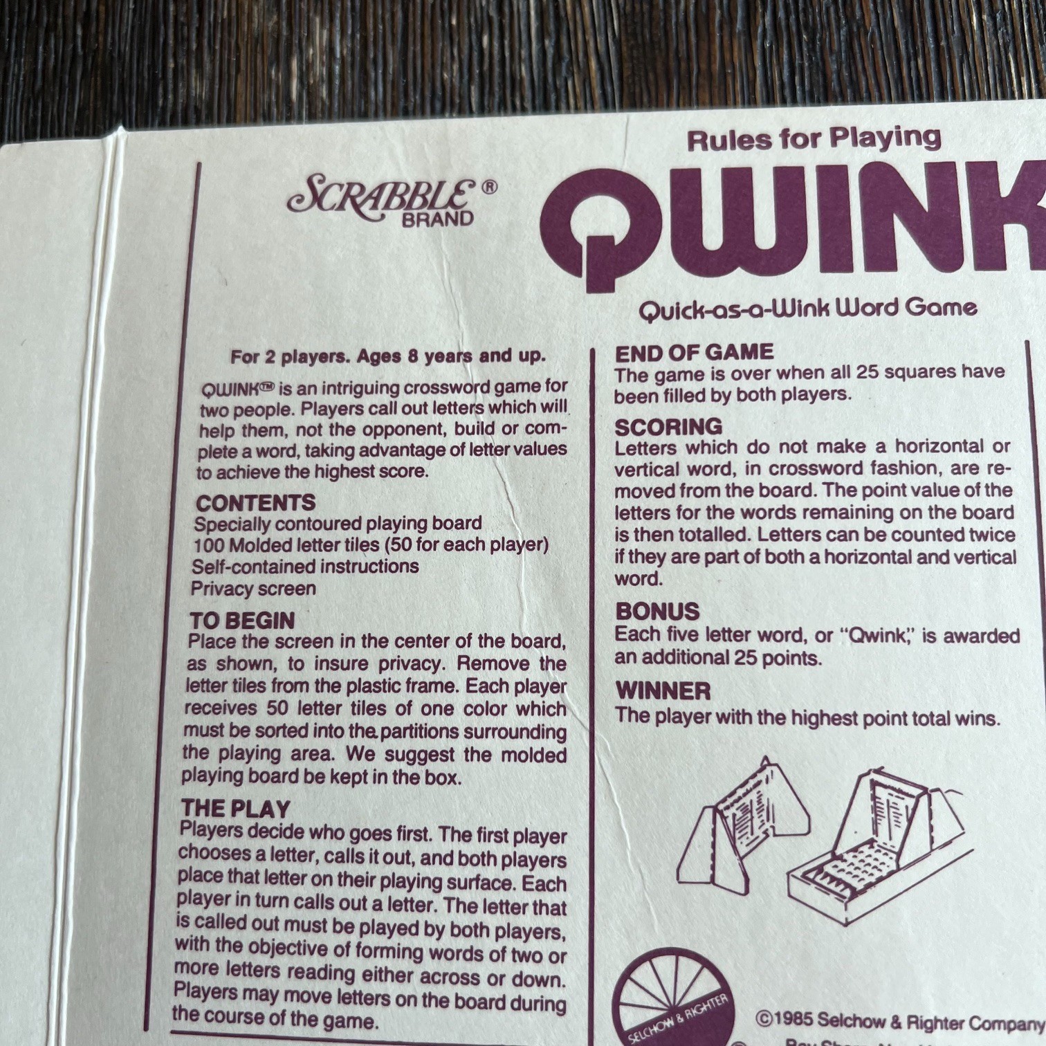 Scrabble Qwink Quick As A Wink Word Game Vintage Selchow & Righter Complete 1985