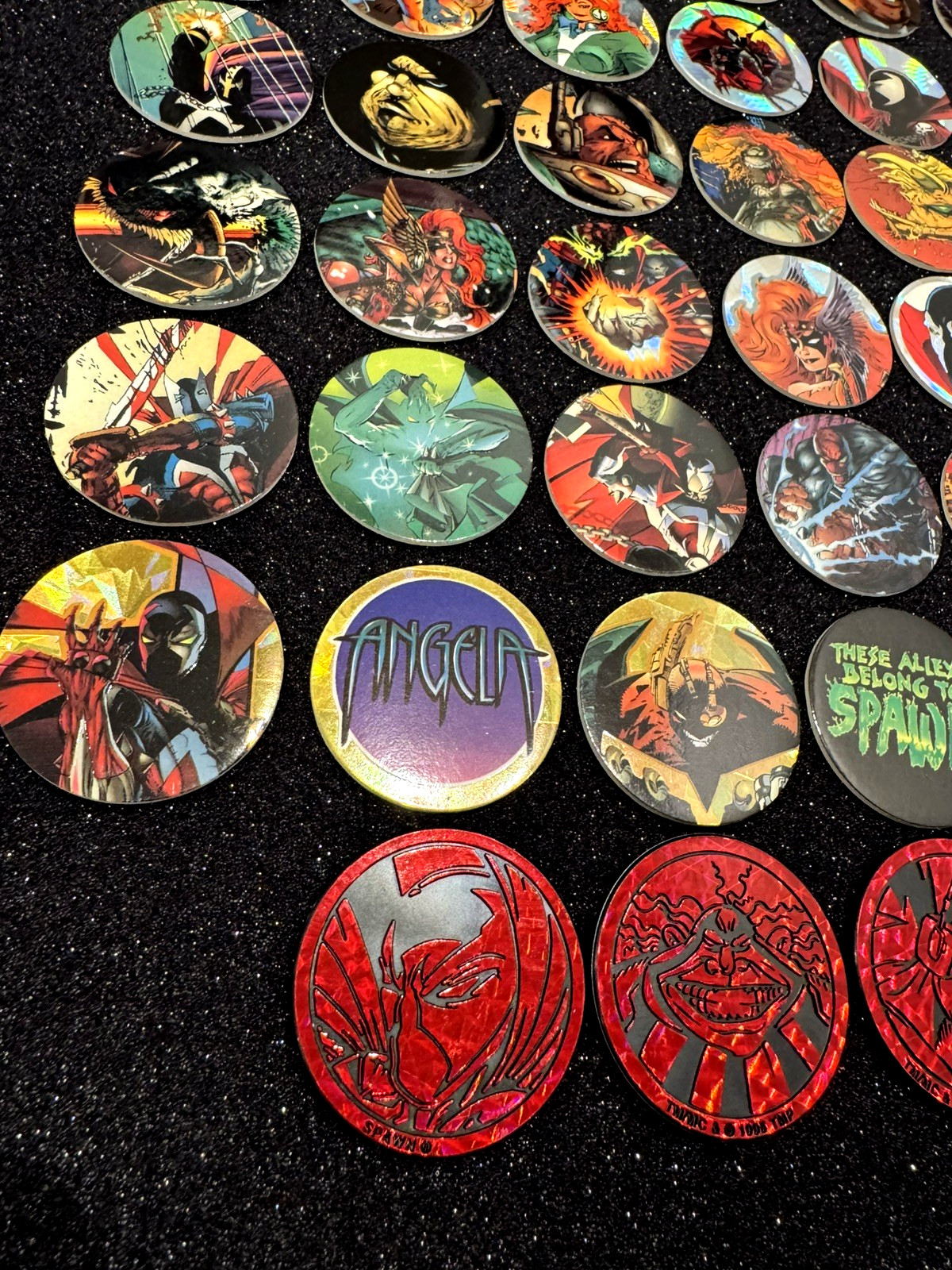 COMPLETE SET 1995 SPAWN pogs CANADA GAMES 1-70 foil pogs + Slammers 1-8 Rare!