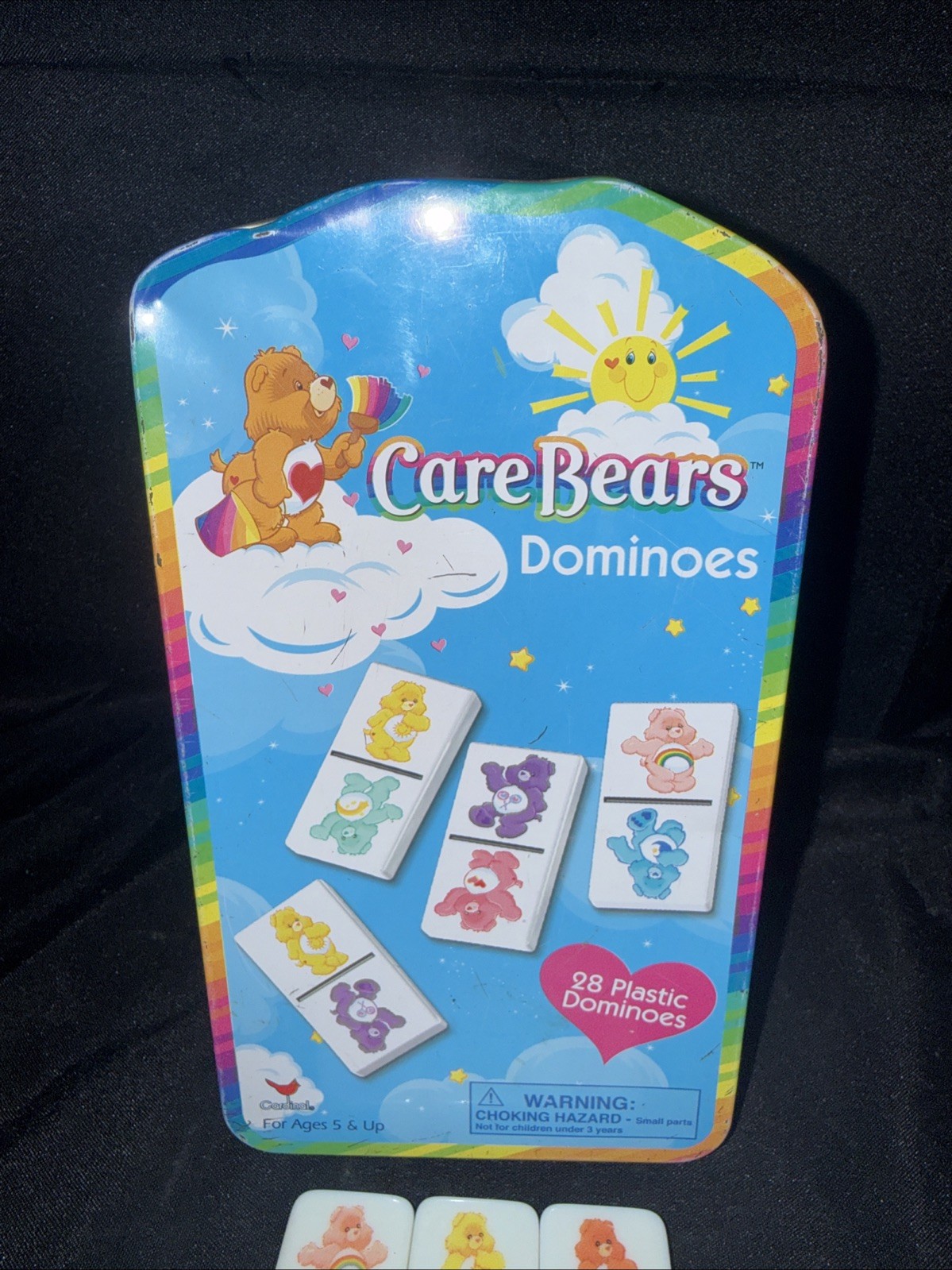 Care Bears Domino Game In Collectible Tin Box 27 Piece Colorful Dominoes 2003
