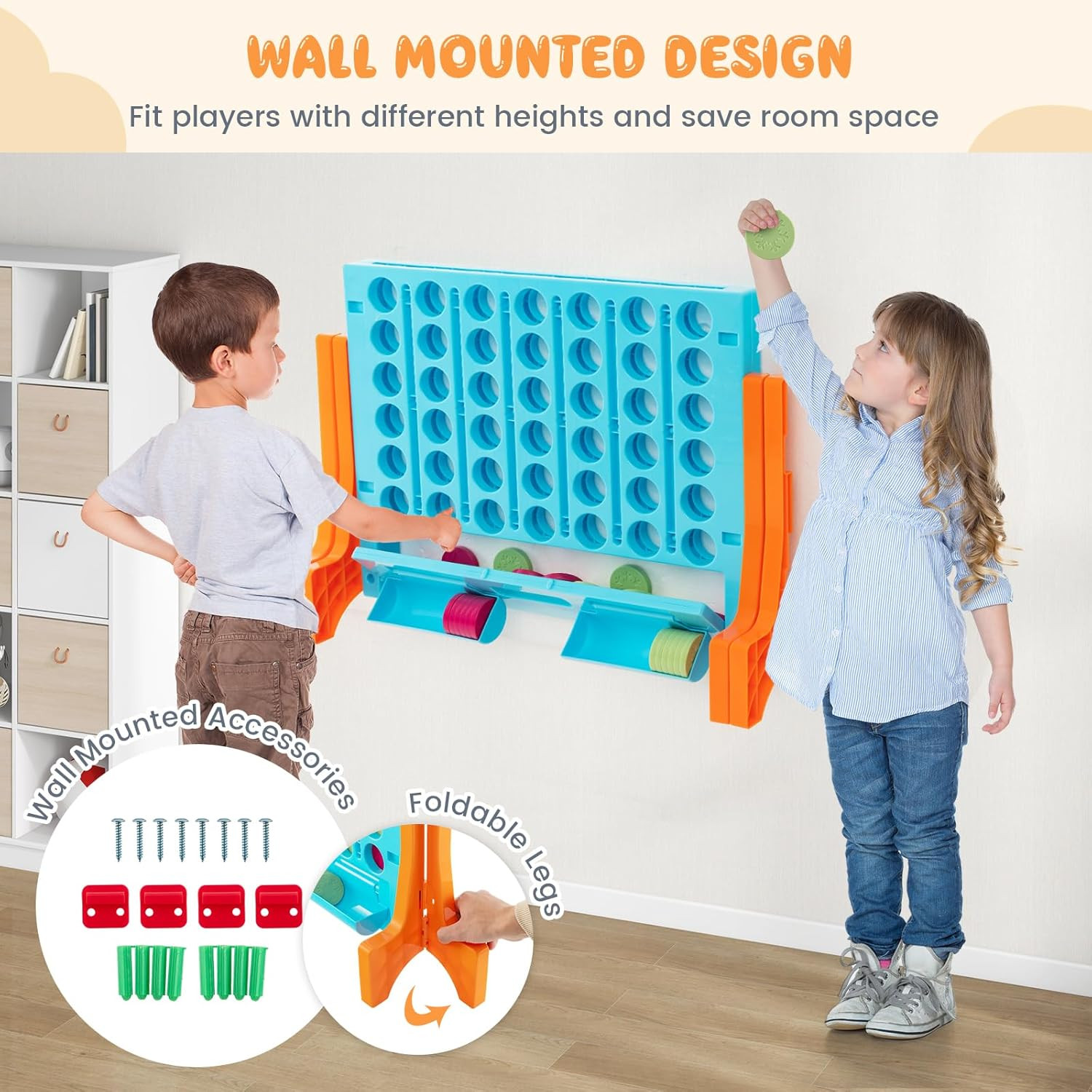 Giant 4-In-A-Row, Wall Mounted & Tabletop Four Connect Game, Indoor Outdoor Boar