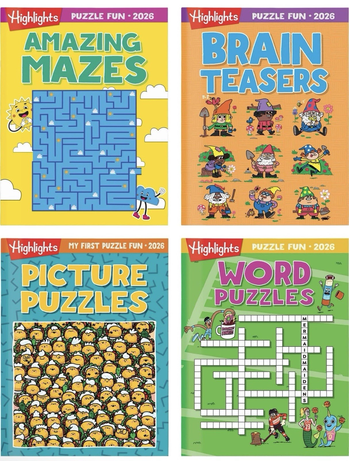 HIGHLIGHTS Kids Activity Puzzle Book Set 4 Fun Books Mazes Word Games Brain, NEW