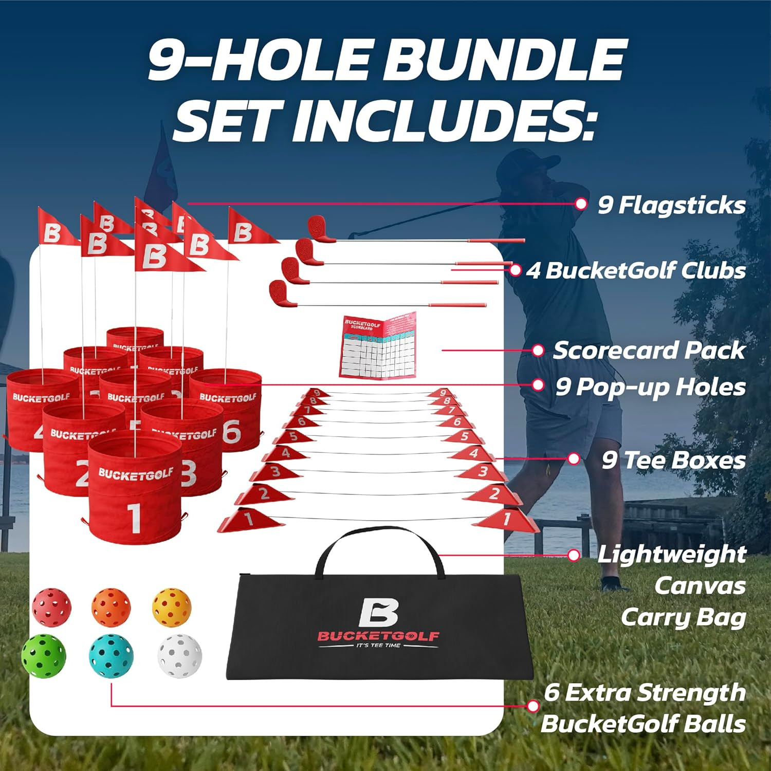 Game 9 Hole Bundle with Clubs – Outdoor Golf Game for All Ages Adults, Kids, Fam