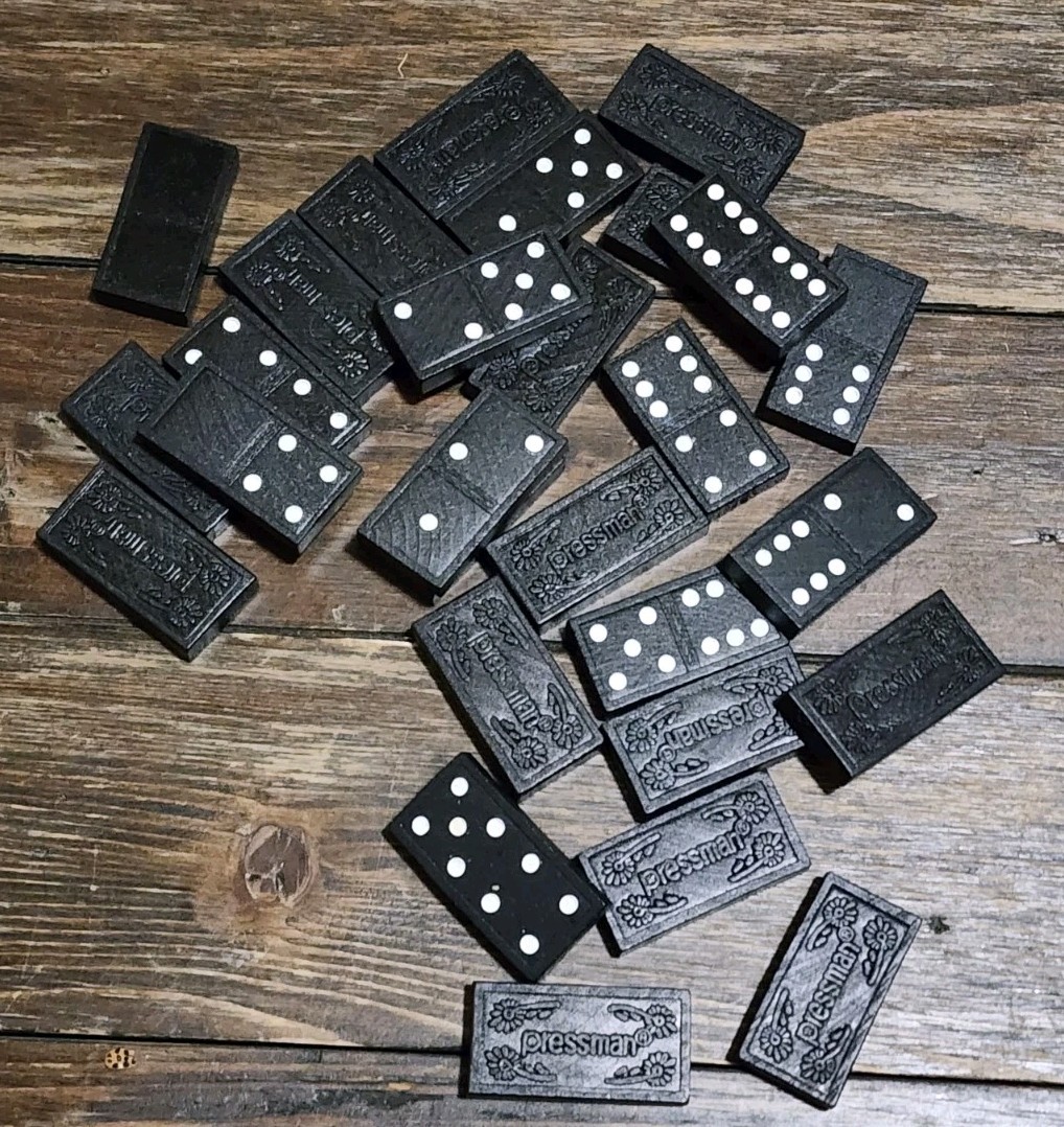 Pressman Wooden Double Six Dominoes Multiple Player Game (1983)