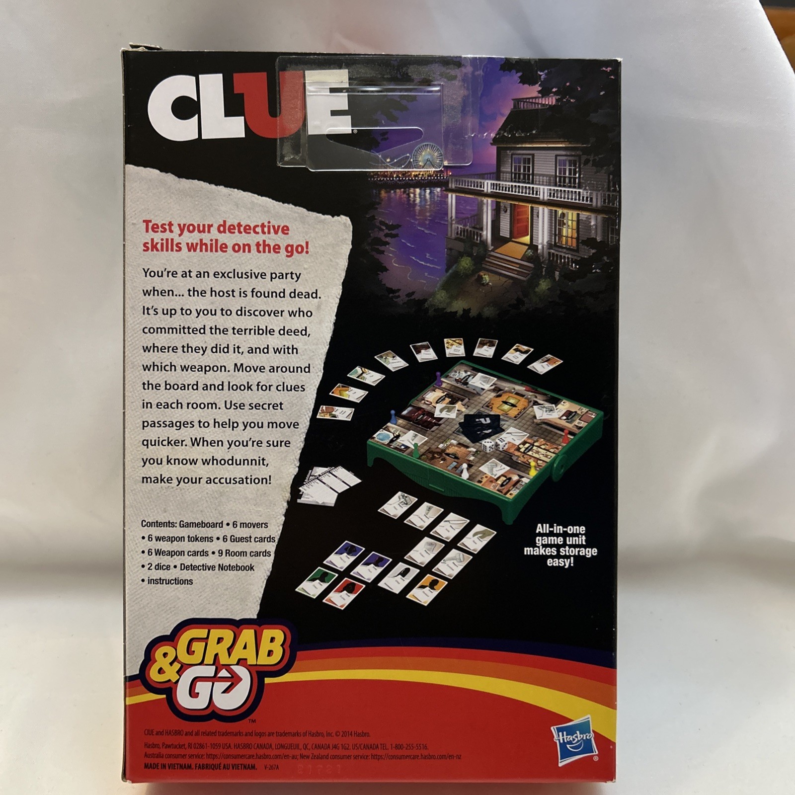 Hasbro Clue Grab & Go Travel Mystery Game 3-6 Players Portable Fun