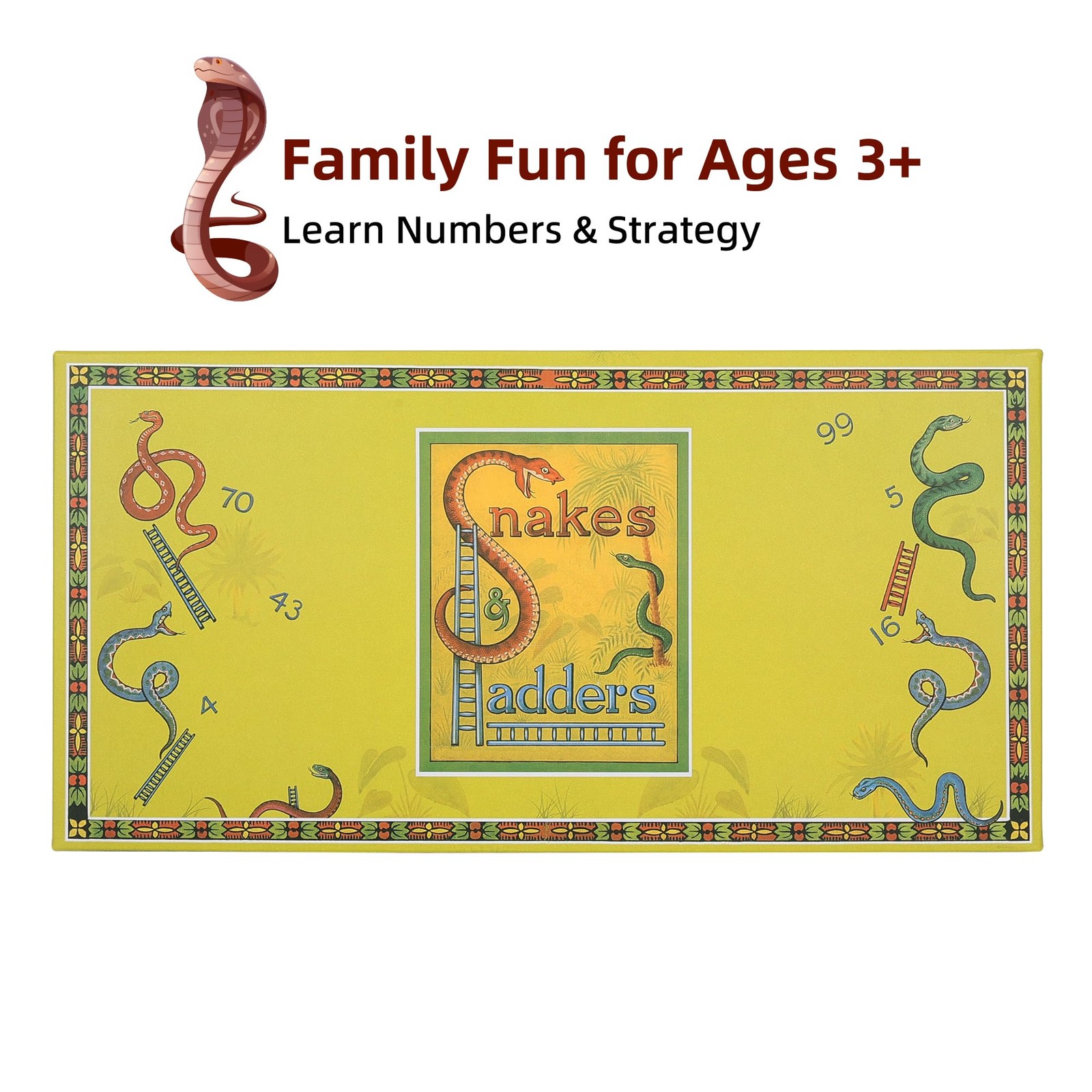 Classic Snakes and Ladders Board Game – Foldable Family Board Game with Dice …