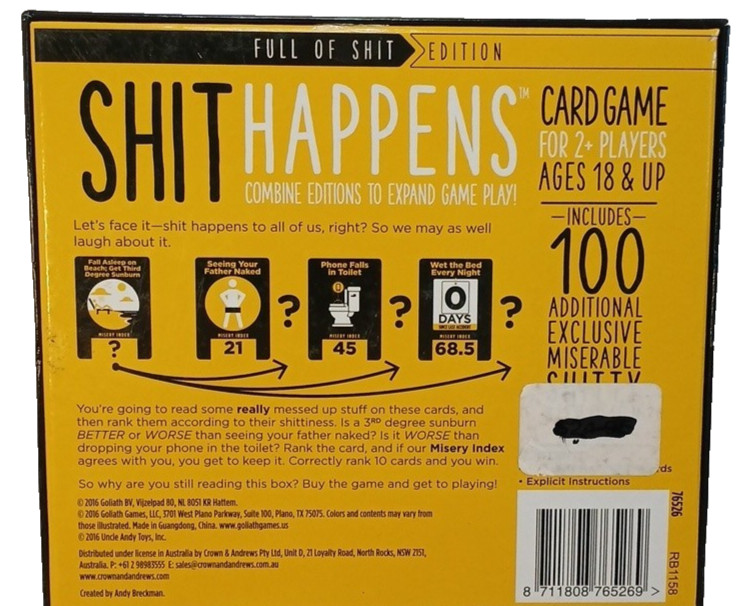 Sh!t Happens Card Game Full Of Sh!t Edition, 2+ Players Ages 18 Plus