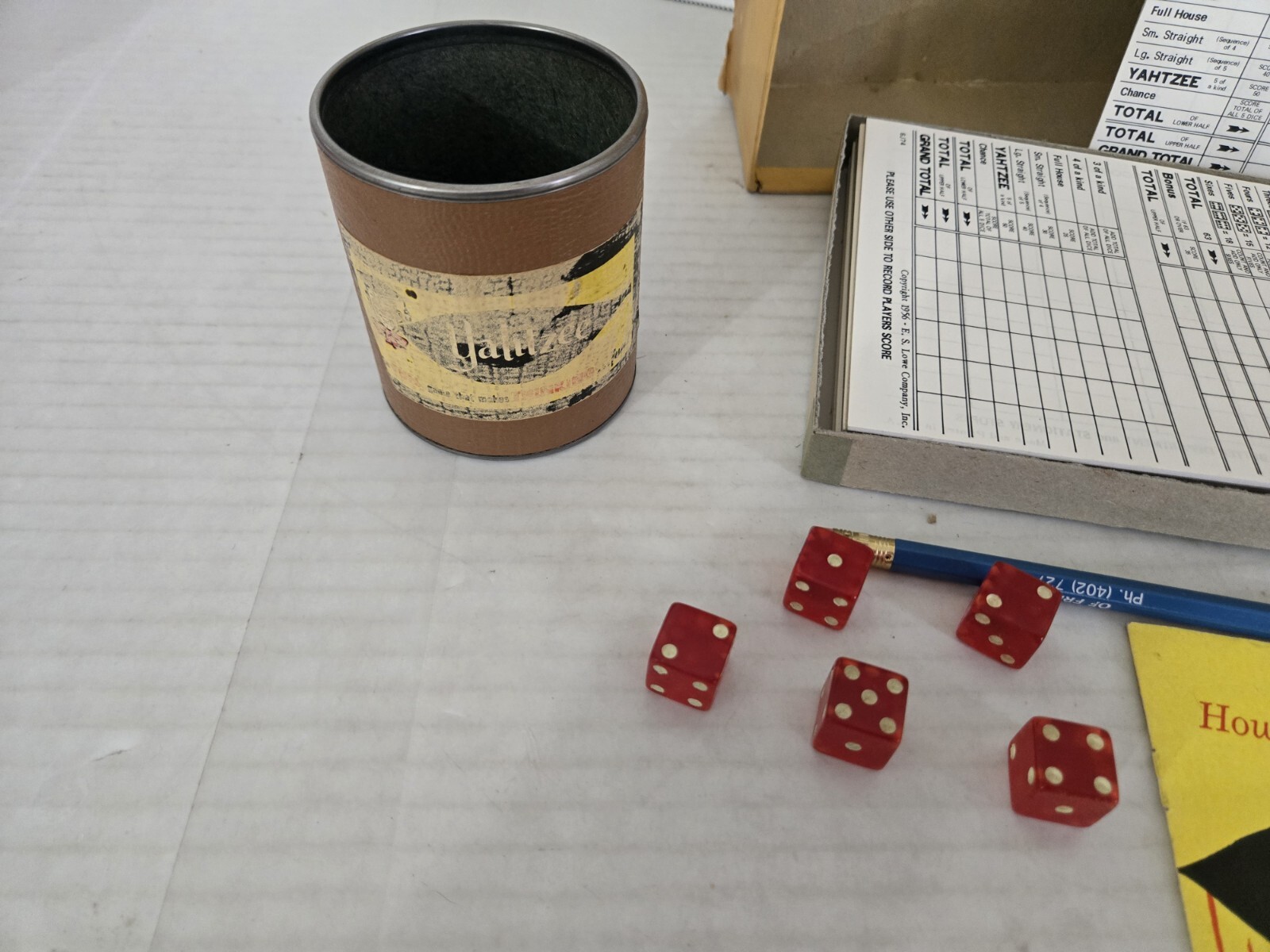 Original 1961 Yahtzee Game with Score Cards Dice Chips & Instructions FREE SHIP
