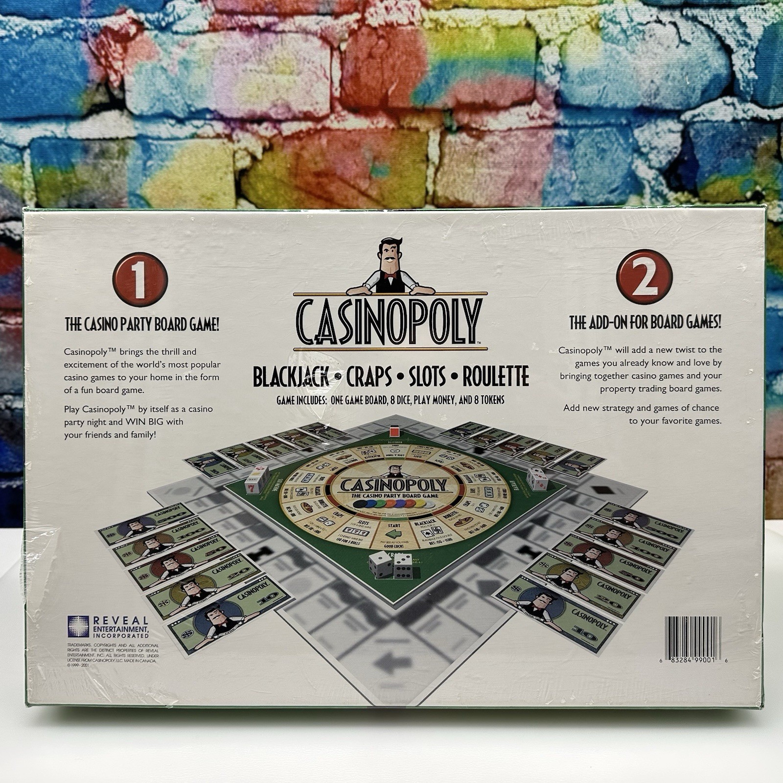 CASINOPOLY Casino Party Board Game 2001 Blackjack Craps Slots Roulette Ages 12+