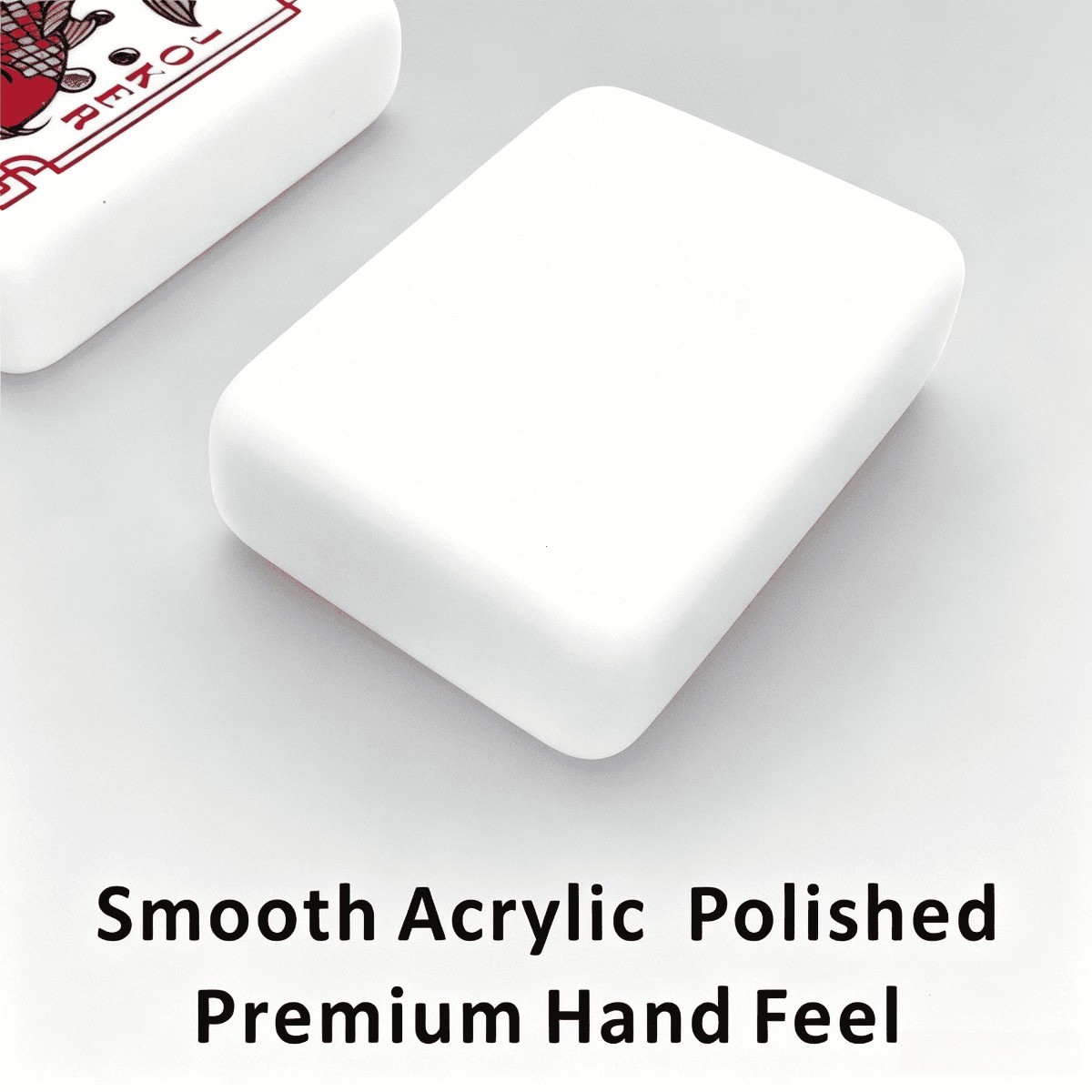 Premium Polished White Acrylic US Mahjong Set Clear Floral & Koi Engraving