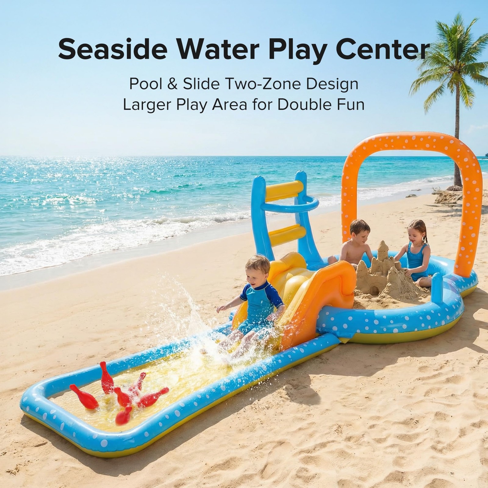 Inflatable Kiddie Pool Dual Slides Water Splash Play Center Backyard Toy Kids
