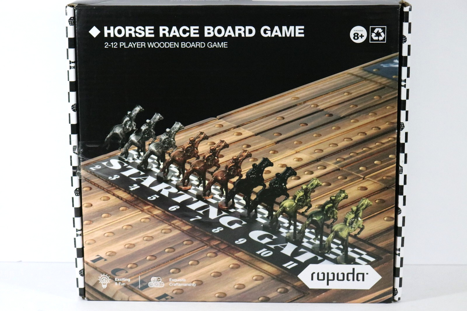 23in Wooden Horse Racing Board Game Foldable Tabletop Set Chips Dice