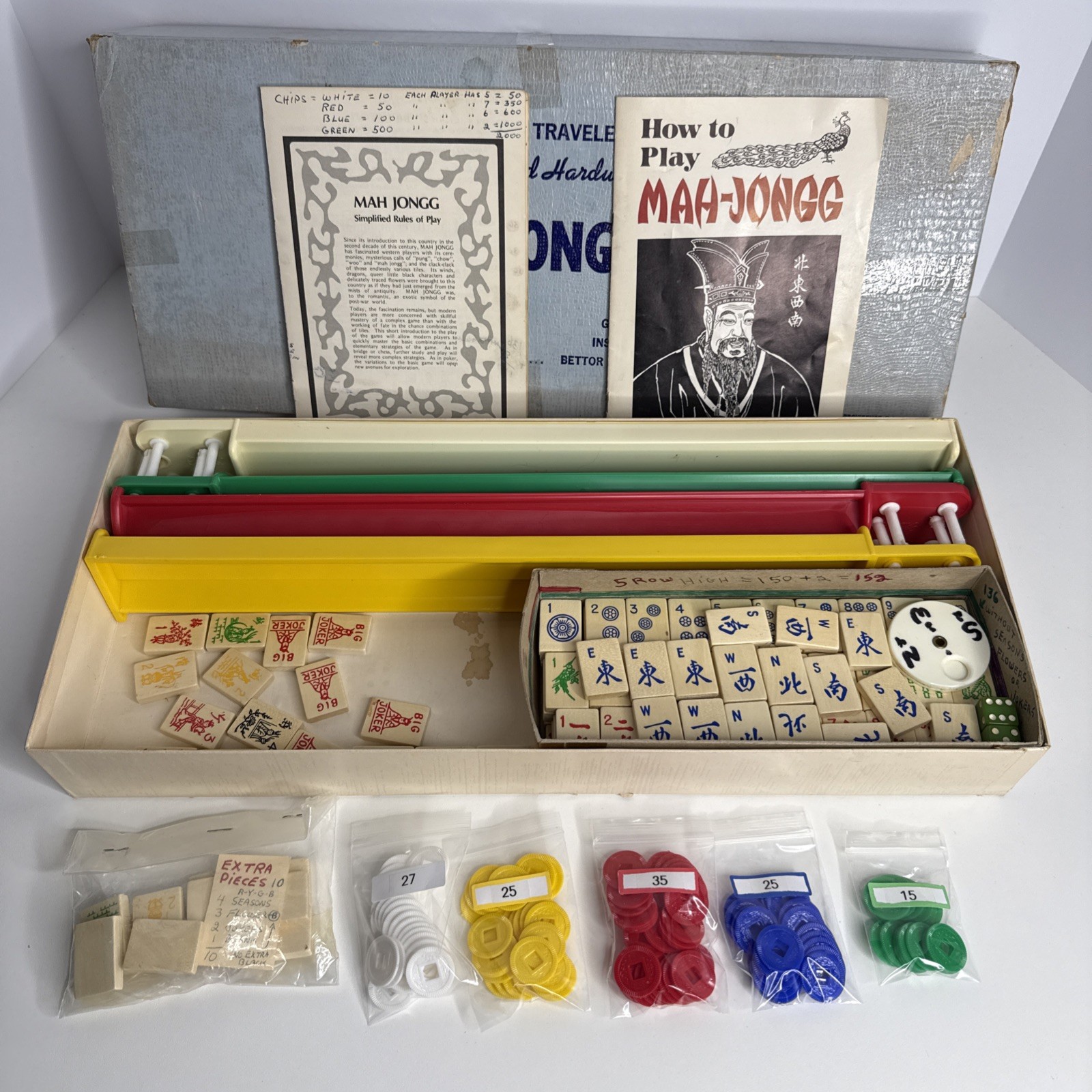 VINTAGE CRISLOID MAH JONGG SET#470 ROYAL TRAVELER WEST GERMANY EMBOSSED TILES
