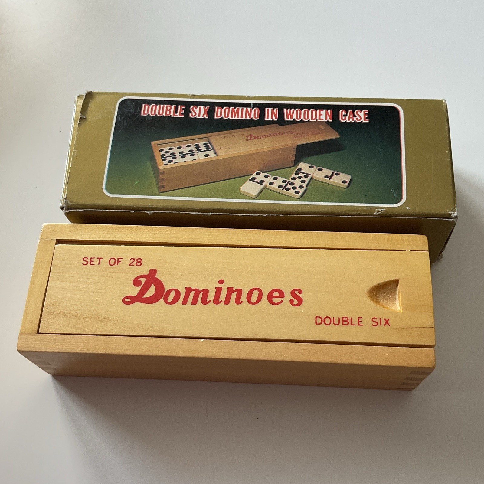 Vintage Double Six Dominoes Set Featuring 28 Tiles Packaged In A Wooden Case