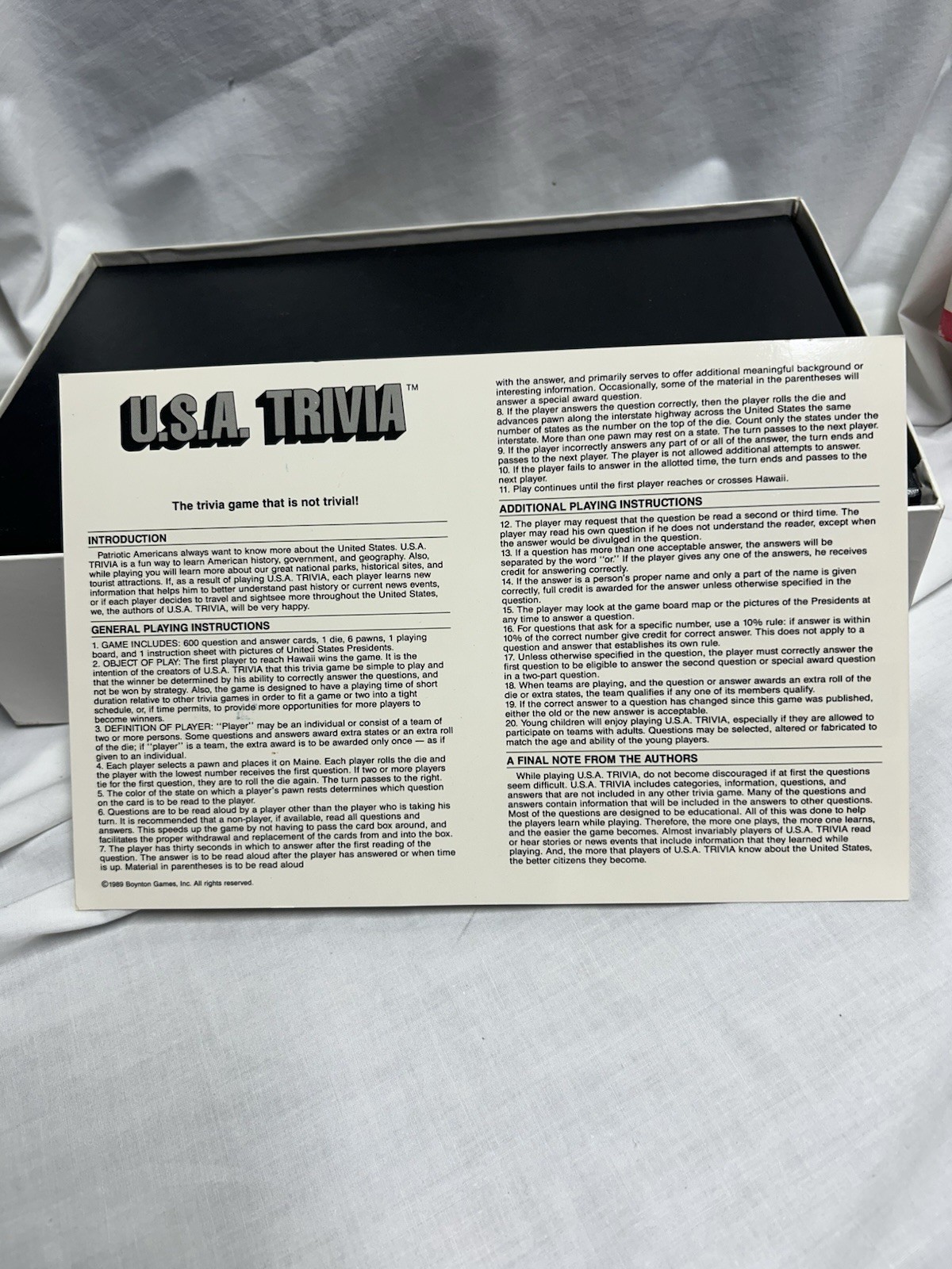 Vintage U.S.A. Trivia A Fun and Patriotic Board Game 1989 Complete