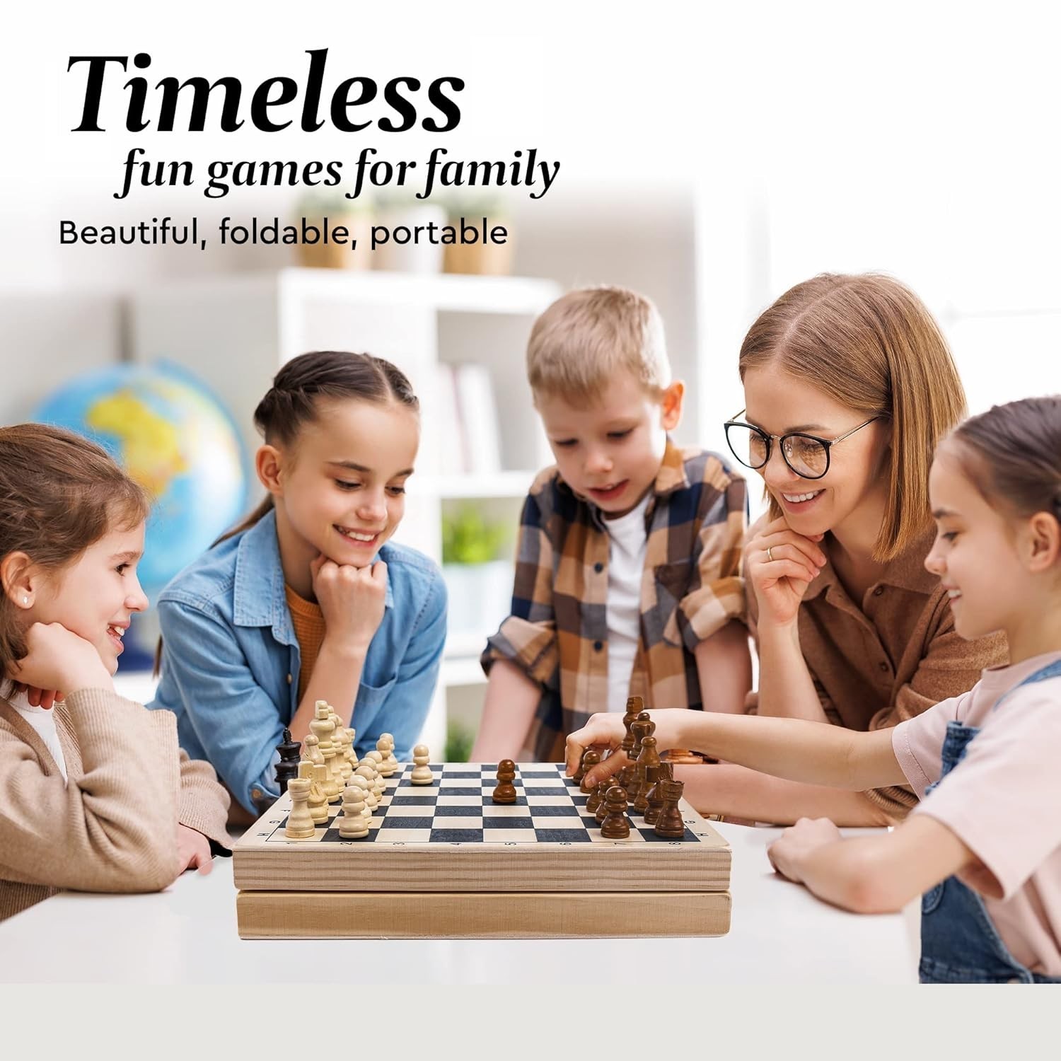 Foldable Wooden Fast Sling Puck & Chess Game. New game with light damage to box