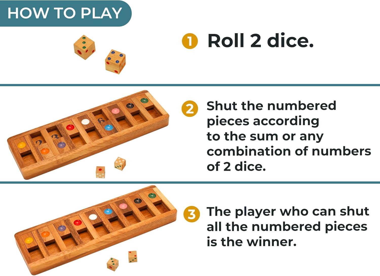 Shut the Box Board Games with Math Kids Player Wooden Box of Brain Teaser Puz…