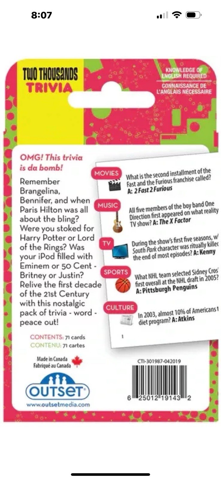 2000’s Trivia Game A Decade Of Trivia Card Game 2019 355 nostalgic trivia ?’s