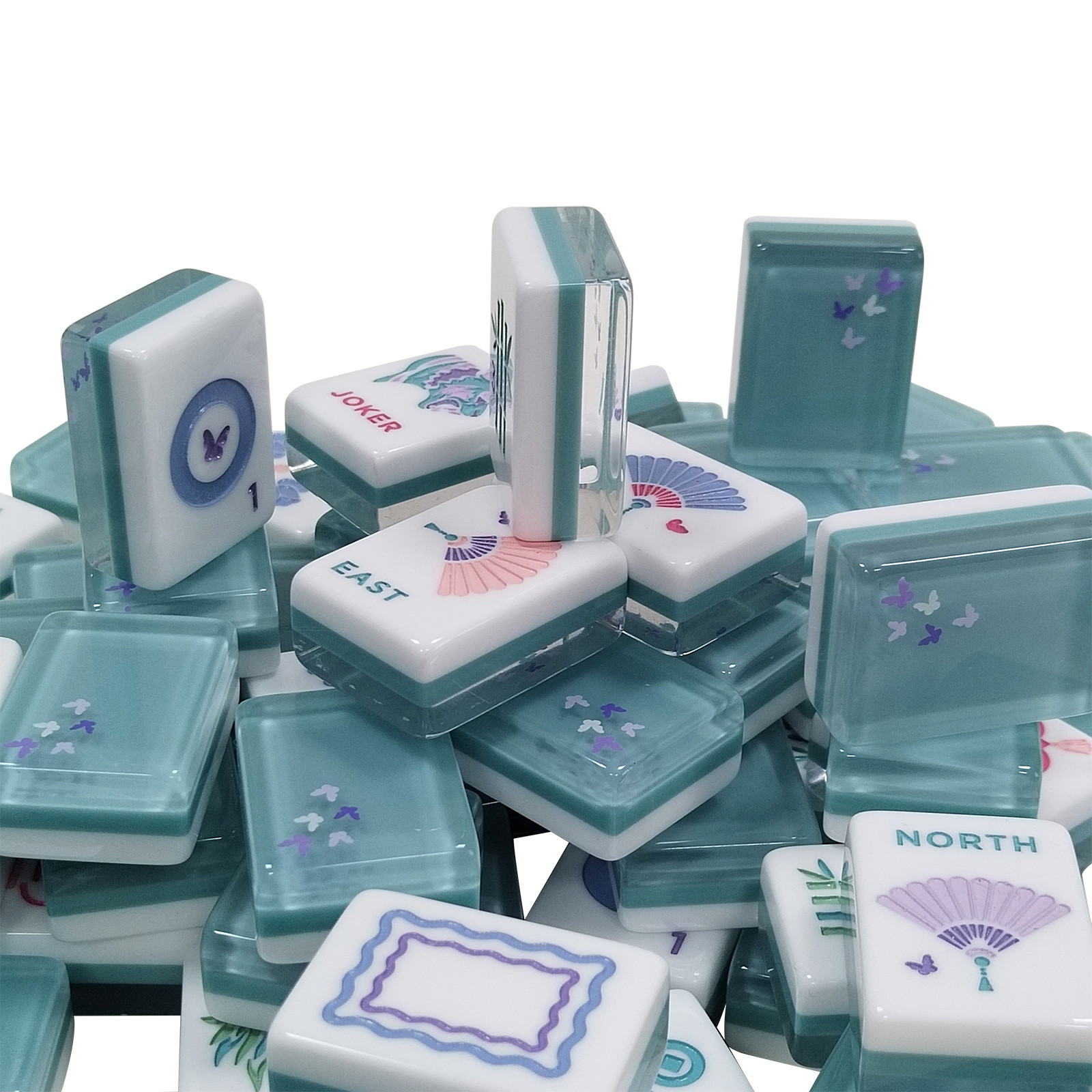 160 American Mahjong Tiles 3-Layer Acrylic Blue Butterfly Pattern Engraved Set