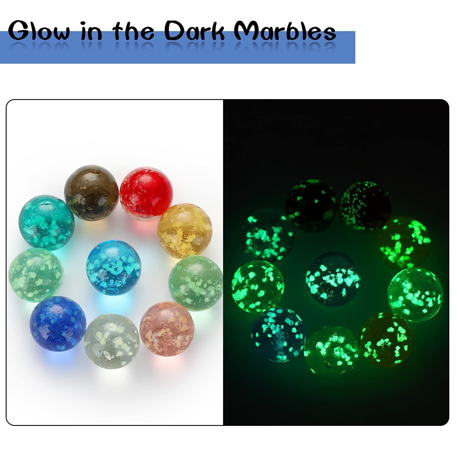 Skylety 20 Pieces Large Marbles Glowing in The Dark, 16 mm, Multicolor