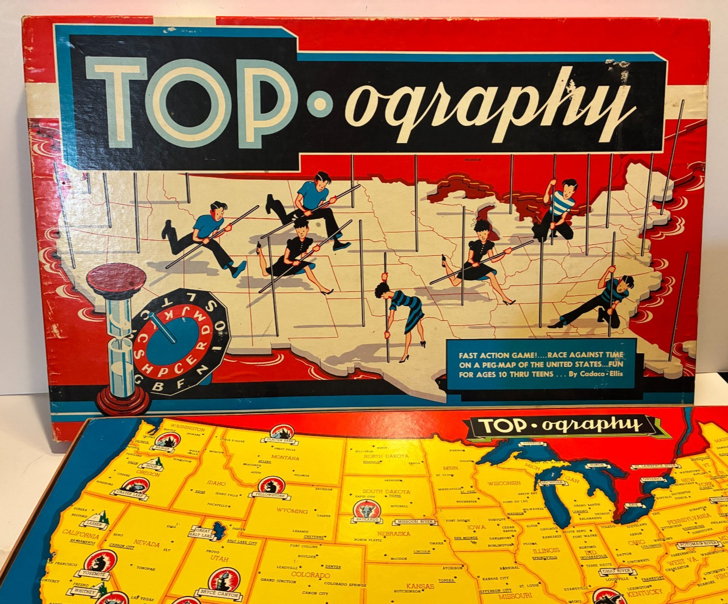 RARE 1954 Cadaco Ellis Top-ography game in Original Box