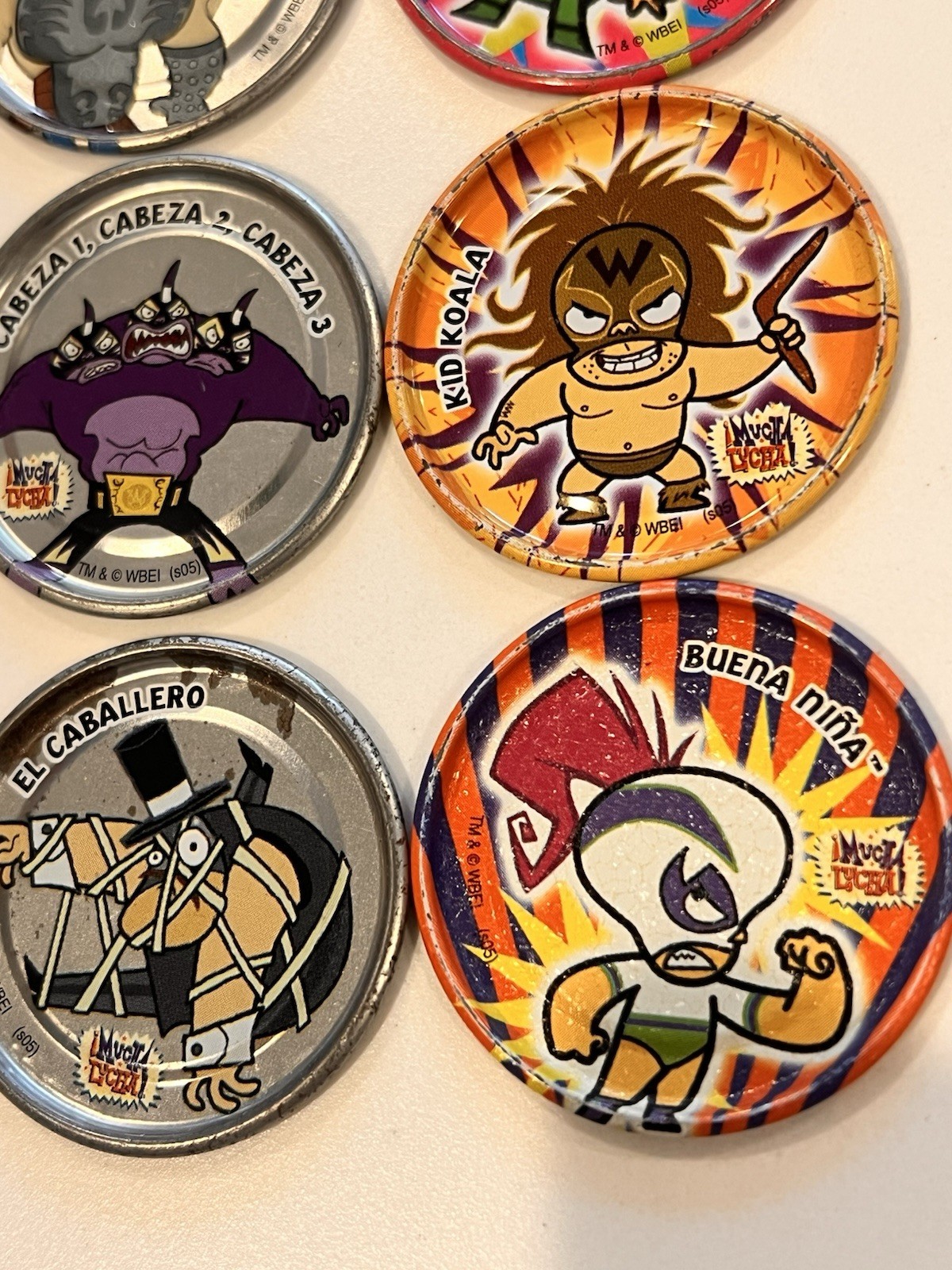 Lot 15 Vintage ¡MUCHA LUCHA! Metalix Tazos Metal Pogs Perro Kelvin Cabeza Rare