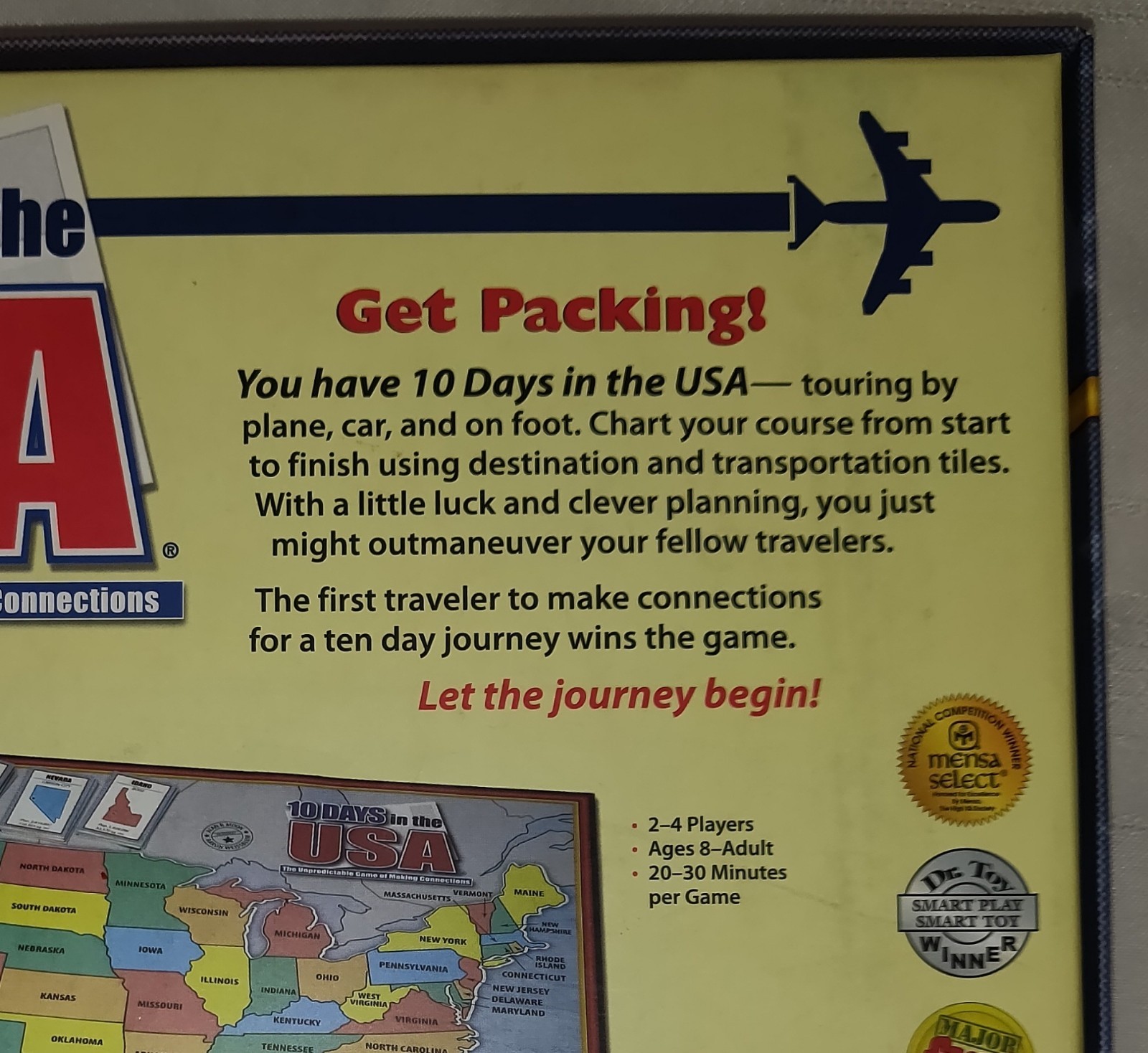 10 Days In The USA Board Game MENSA Family 2-4 Players NEW Traveling Ages 8+