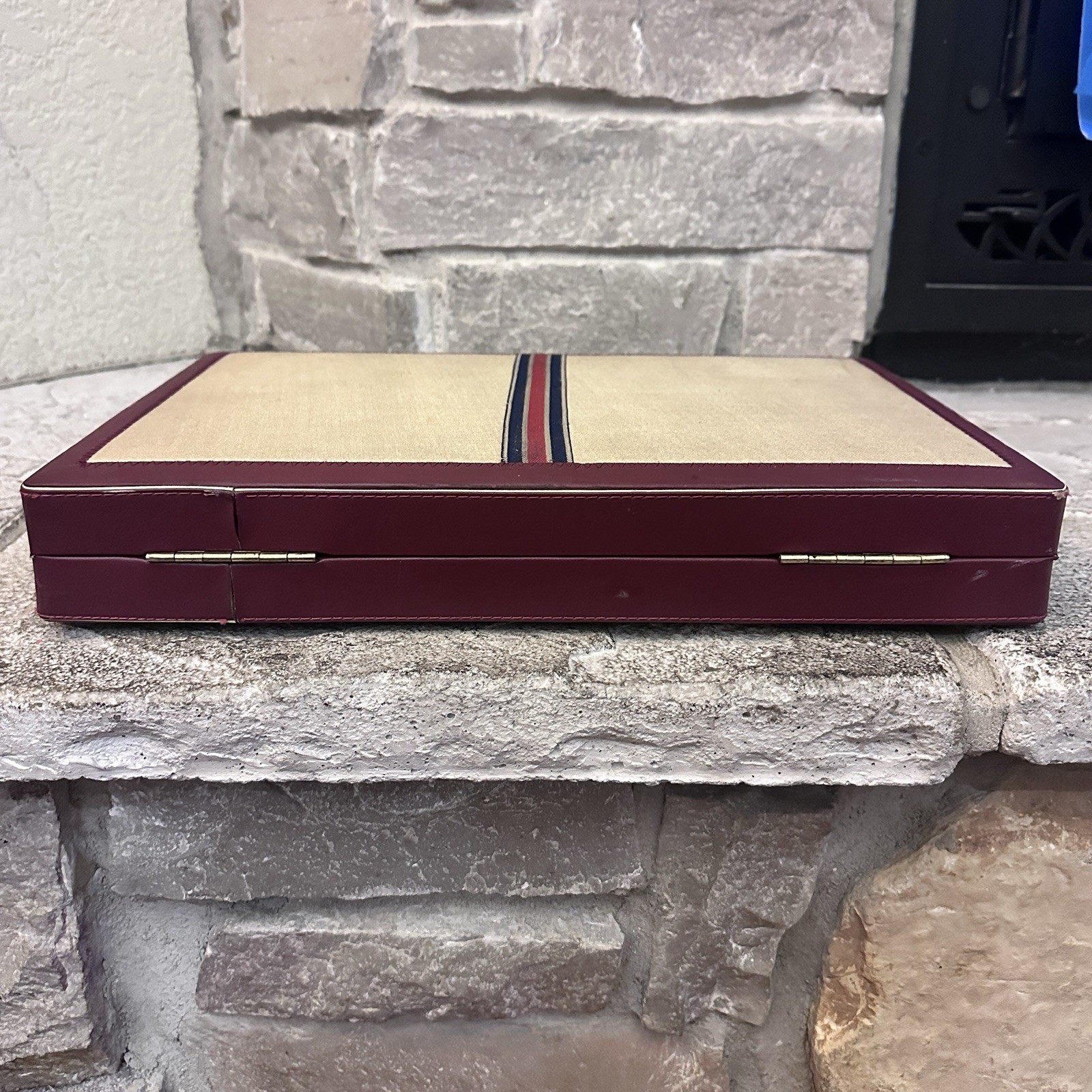 Vintage Backgammon Complete Set Black Crimson-Red Chips 20×15” Folding Board