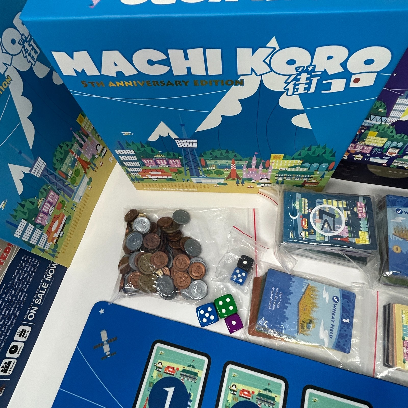 MACHI KORO &Neoprene Playmat &BRIGHT LIGHTS BIG CITY deluxe coins expansion