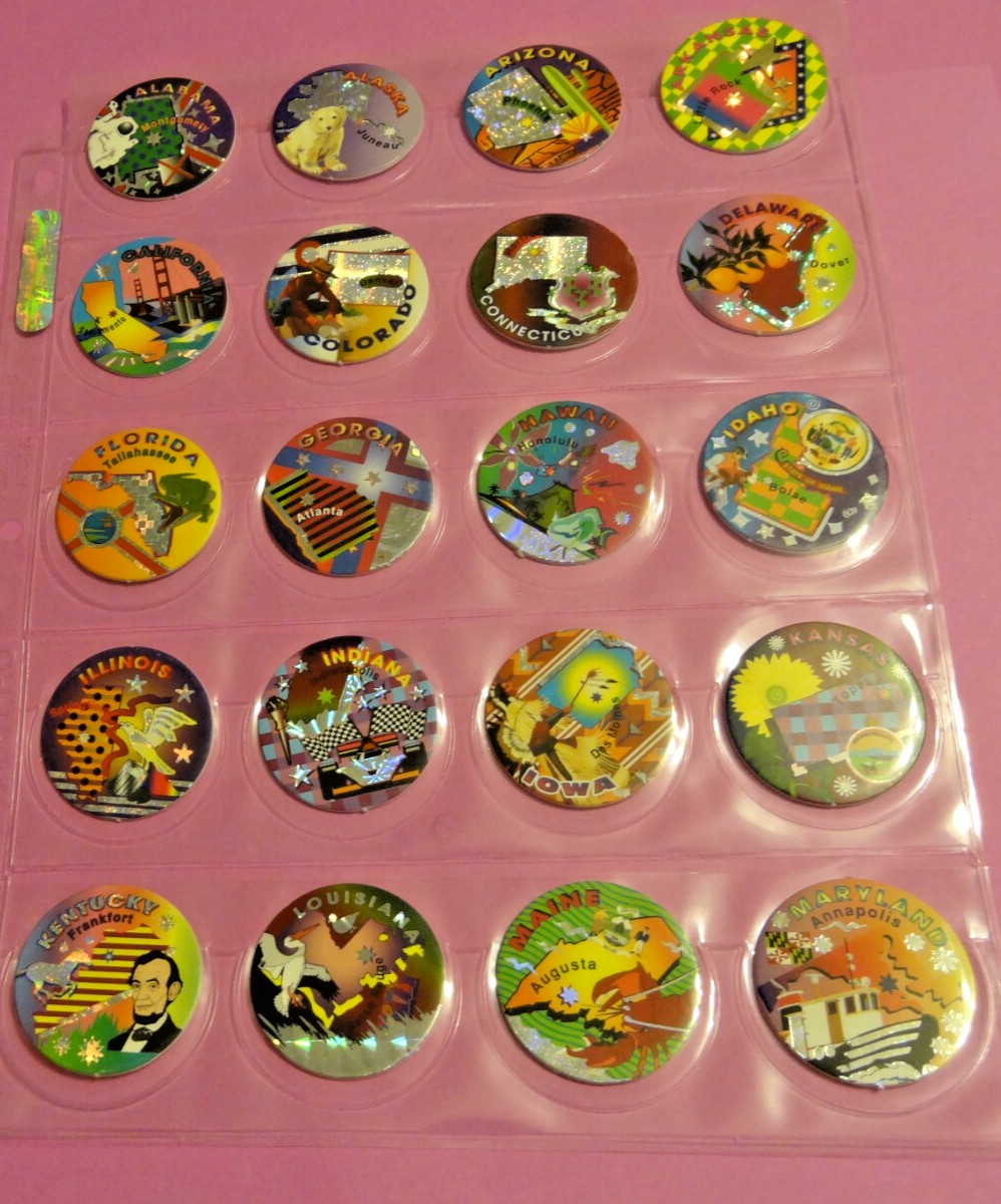 Pogs * 50 U.S. States * With State Capitols * Colorful * Very Nice Set w/Sheets