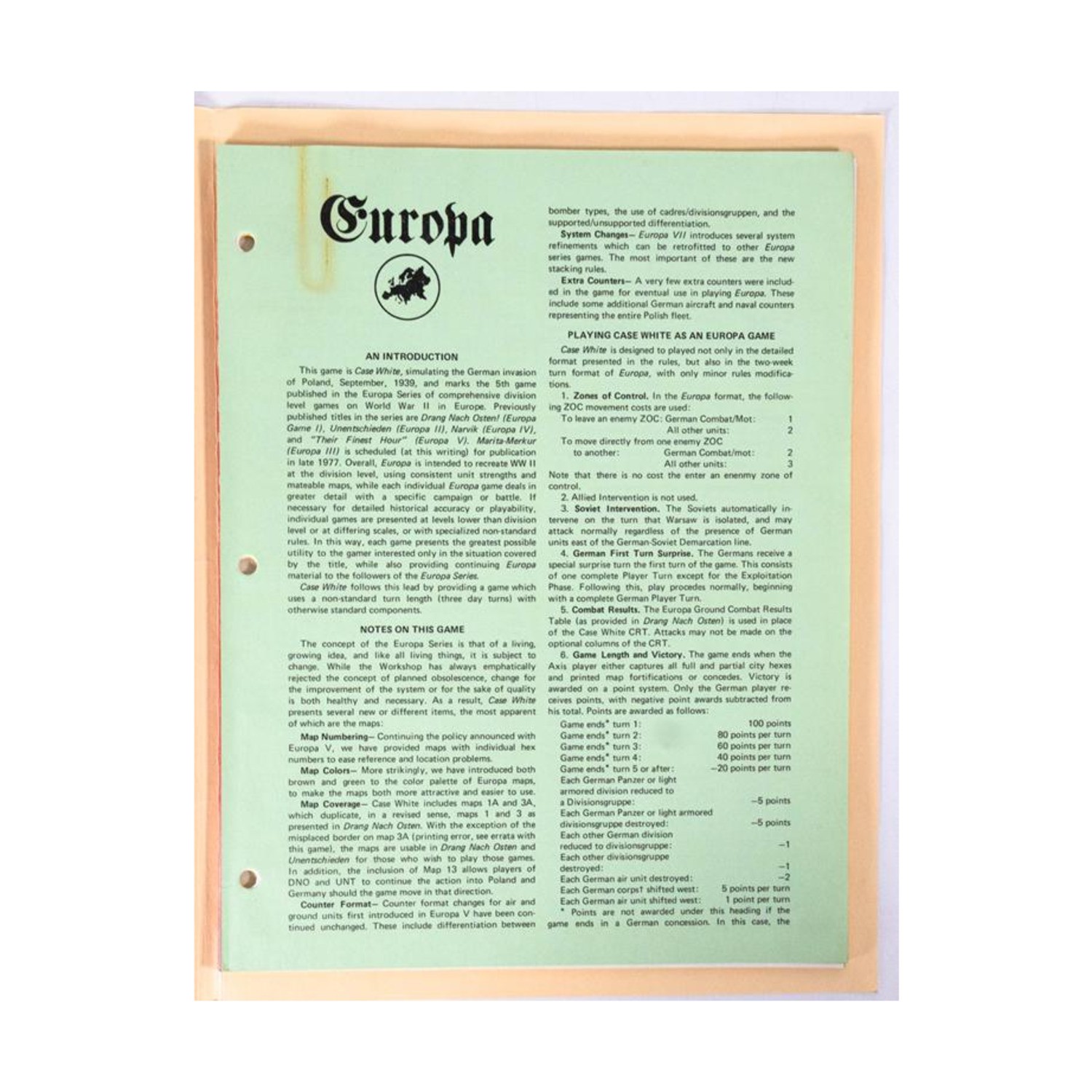 GDW Europa Case White (1st Ed, Pink and Red Box) – Rules Only! VG+