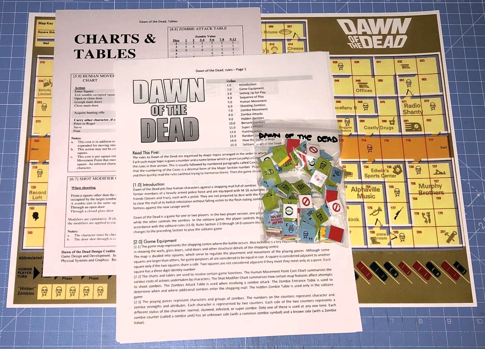 Dawn of the Dead, complete game, remake of SPI, Zombie Apocalypse, 100 counters