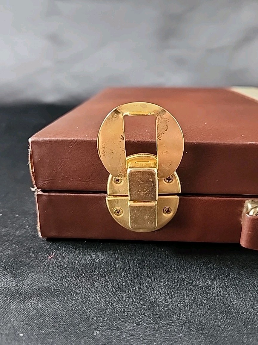 Vintage Backgammon Set Travel Case Leatherette Complete w Dice Cups 1950s 60s