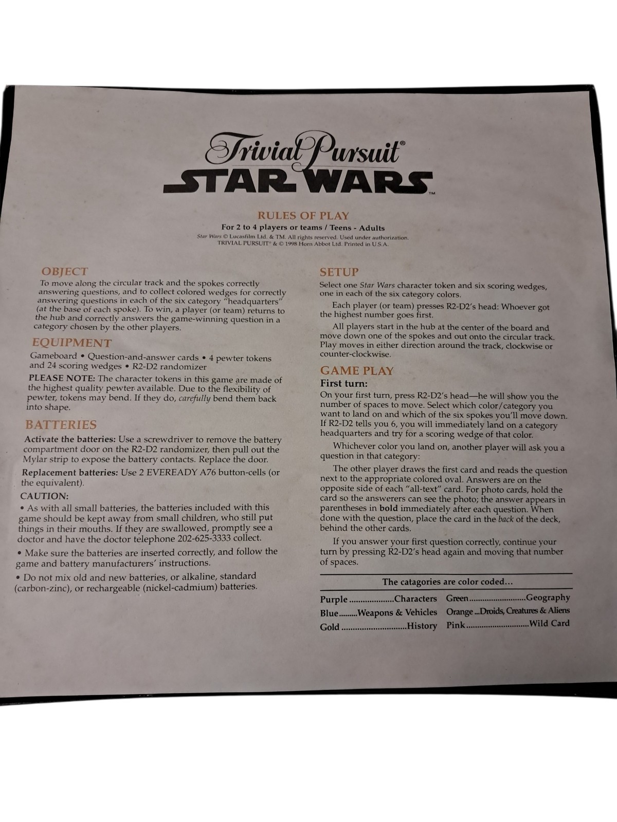 Star Wars Trivial Pursuit Classic Trilogy Collector’s Edition 97. PLEASE SEE PIC