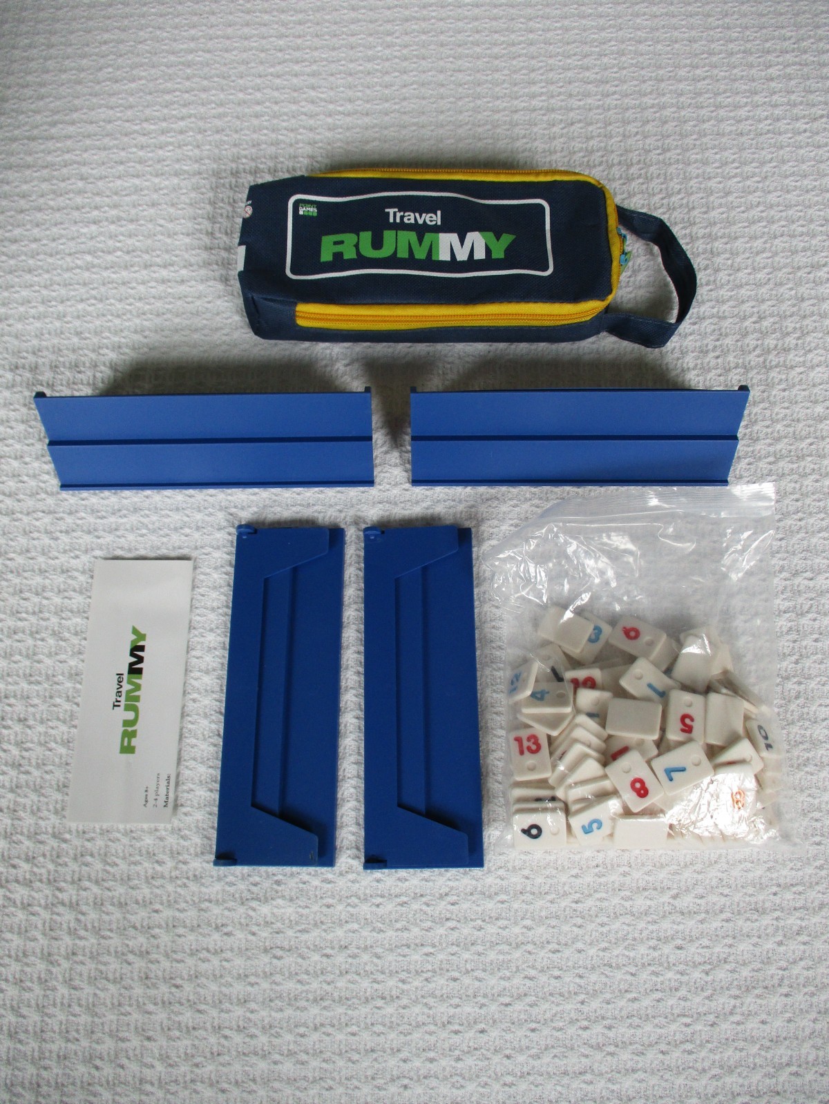 Mini Travel Rummy Game Set 106 Tiles and 4 Racks with Bag New