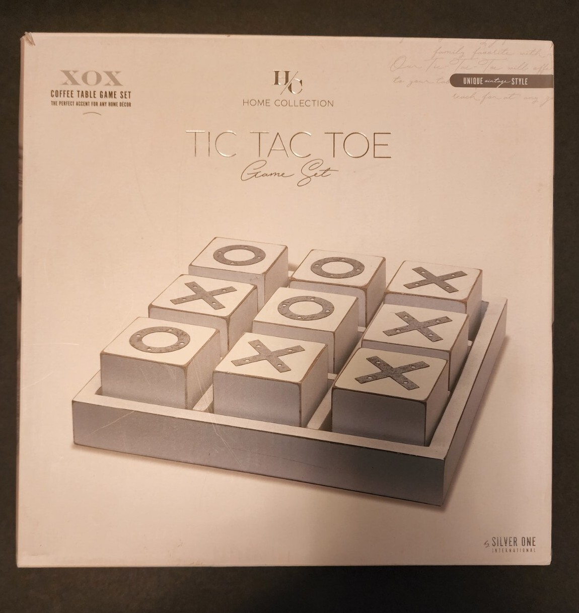 Tic Tac Toe XOX Home Collection Coffee Table Game Set White/ Silver Wood & Metal