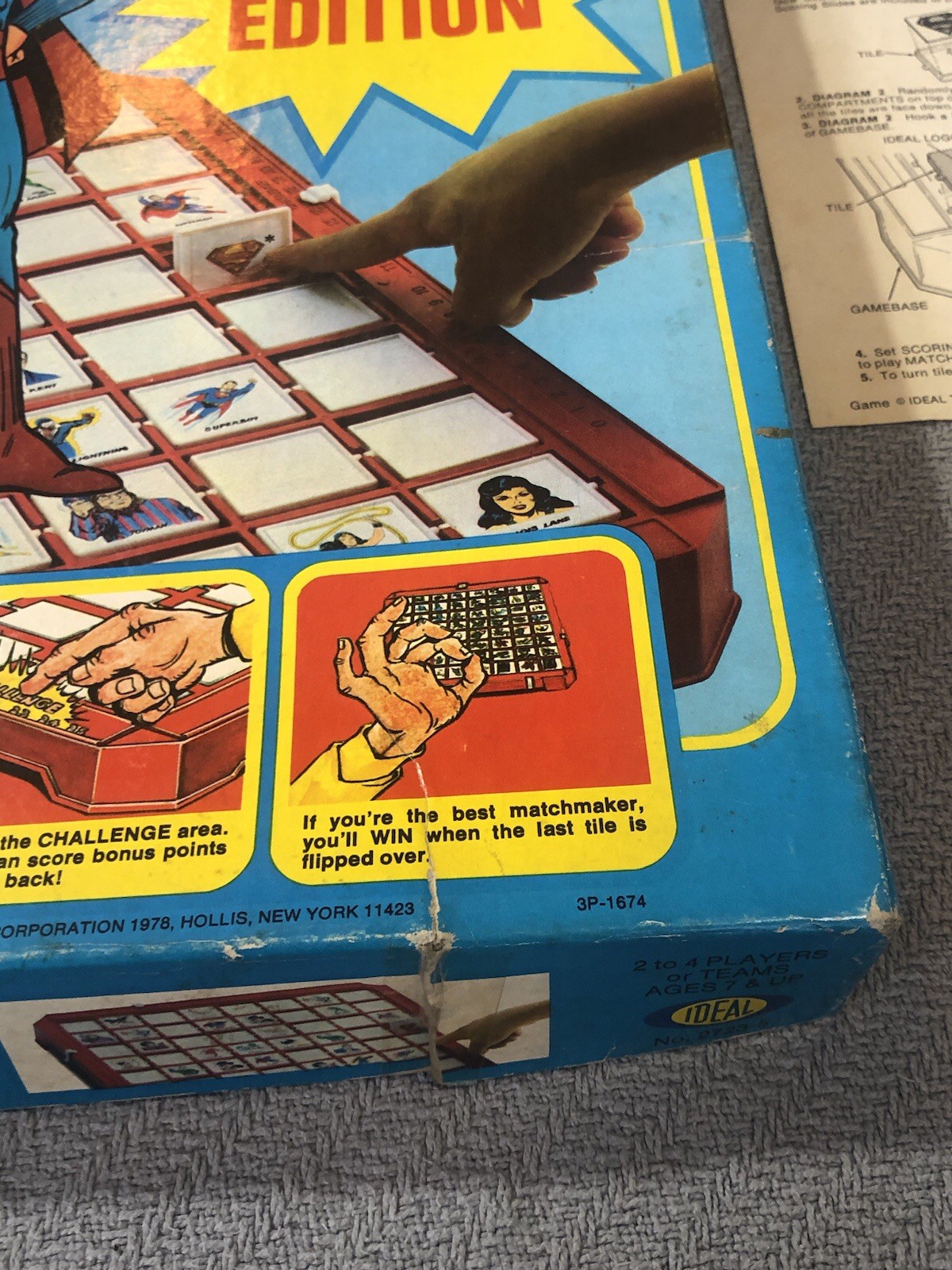 VTG SUPERMAN Match II Board Game 1979 IDEAL Toys DC Comics Wonder Woman Batman
