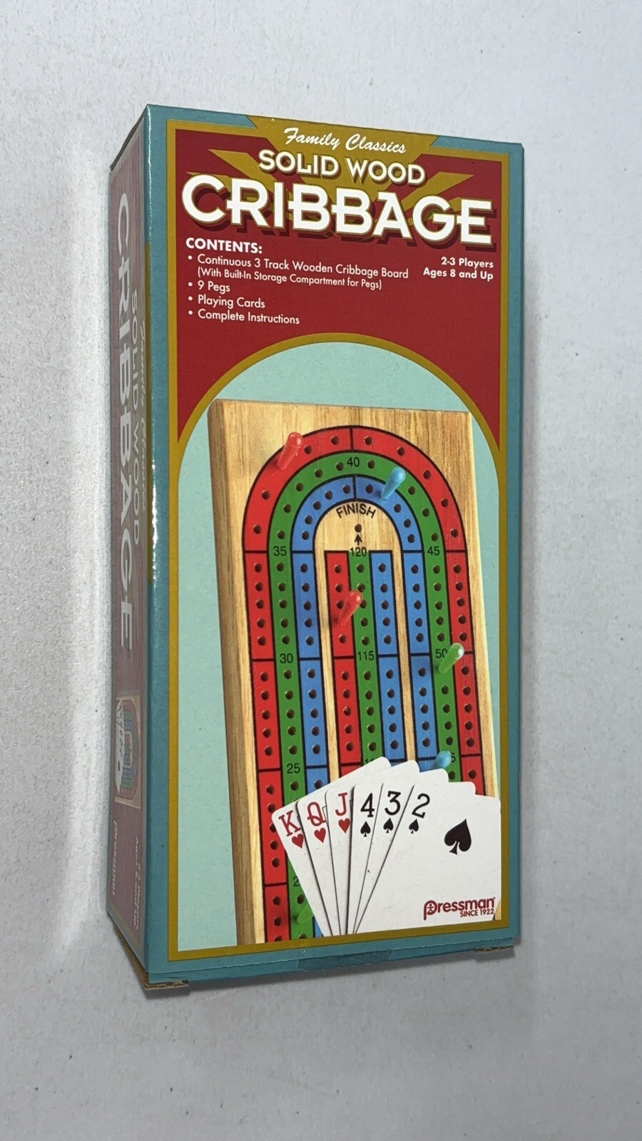 Solid Wood Cribbage – 3 Track Board, Pegs, Cards, and Complete Instructions NEW!