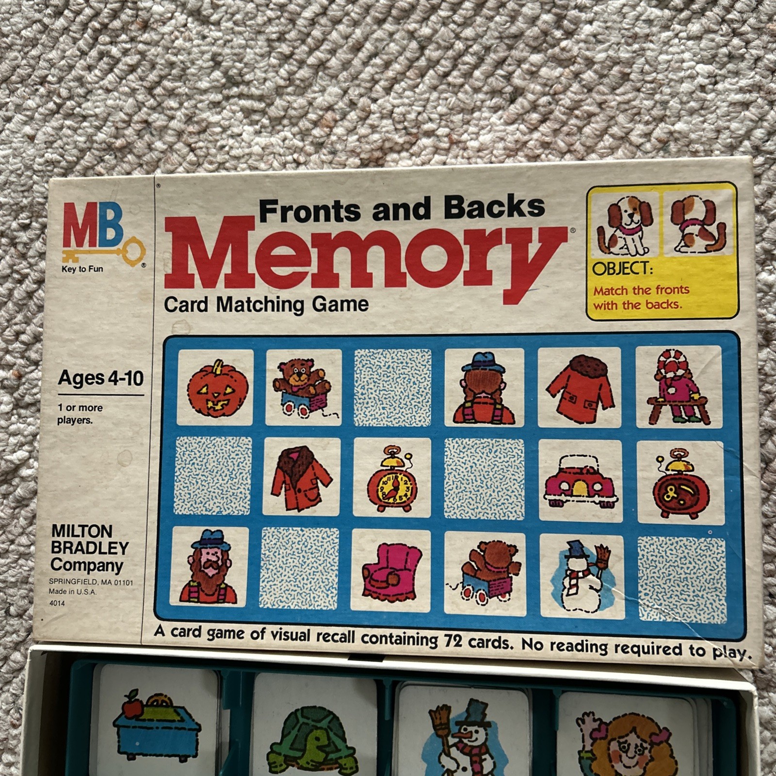 72 card Memory Card Matching Front & Back Game Milton Bradley 1980 Complete USA