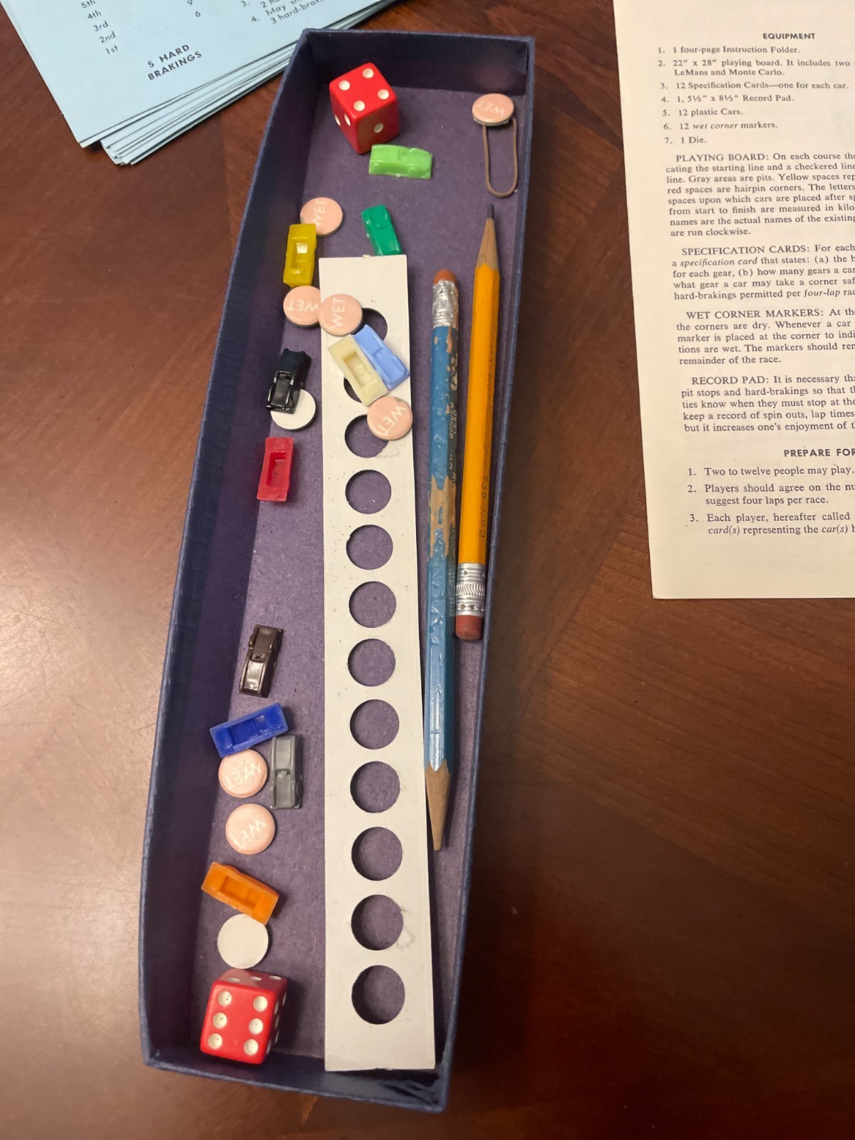 1961 Avalon Hill Le Mans Racing Board Game – Vintage – 11 Cars, 12 Cards & 2Dice