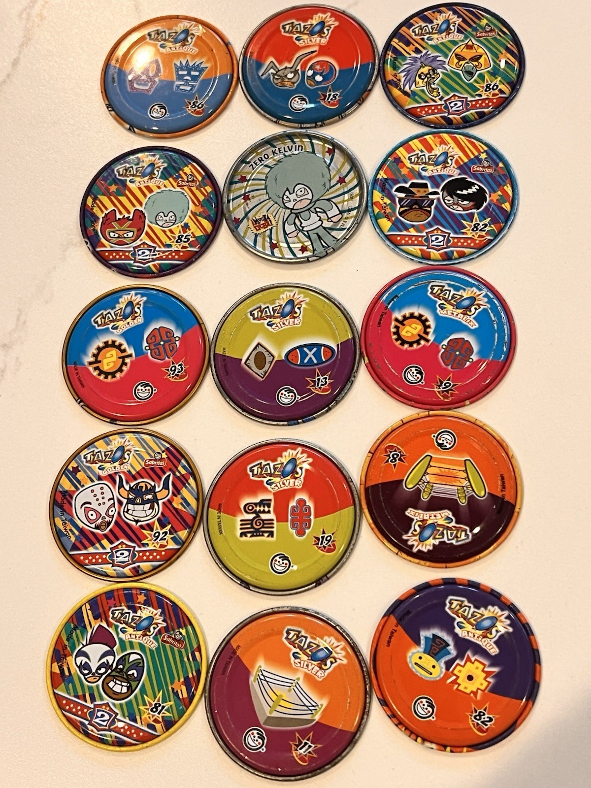 Lot 15 Vintage ¡MUCHA LUCHA! Metalix Tazos Metal Pogs Perro Kelvin Cabeza Rare