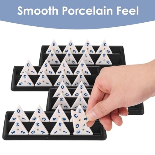 Triangle Domino Game Set 56 Tiles with 4 Holders Travel Case for Kids Adults