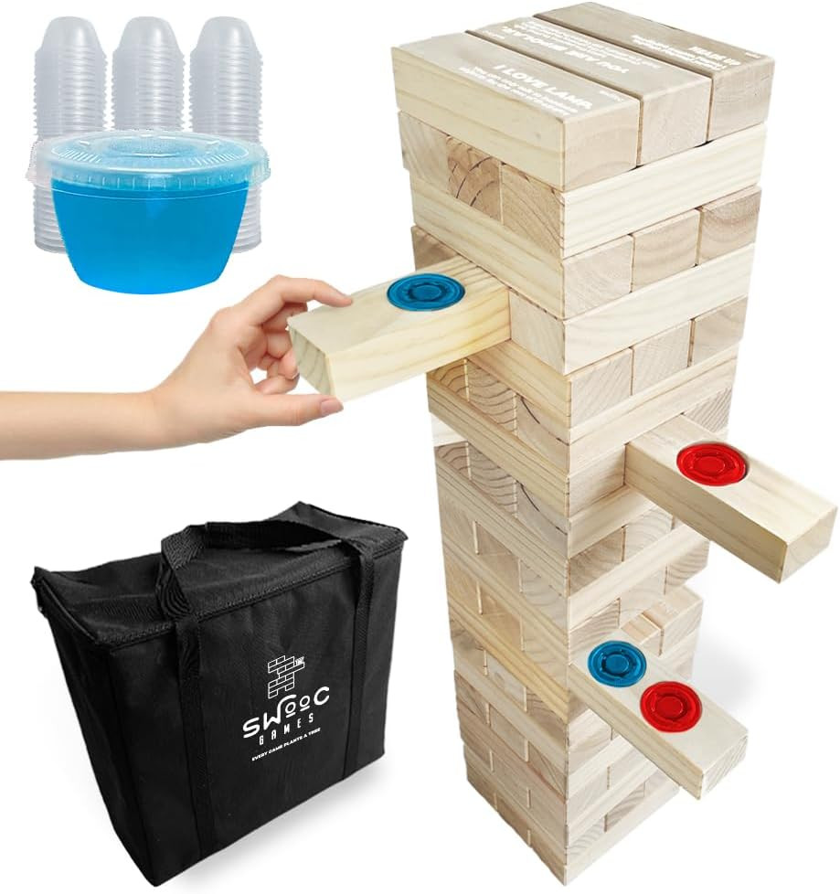Games – Giant Tower Party Game with Hidden Jello – Includes Disposable Cups, Lid