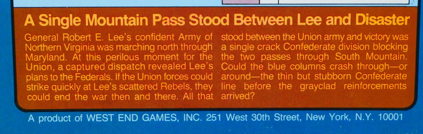 West End Games, South Mountain: Prelude to Antietam, Complete – Unpunched