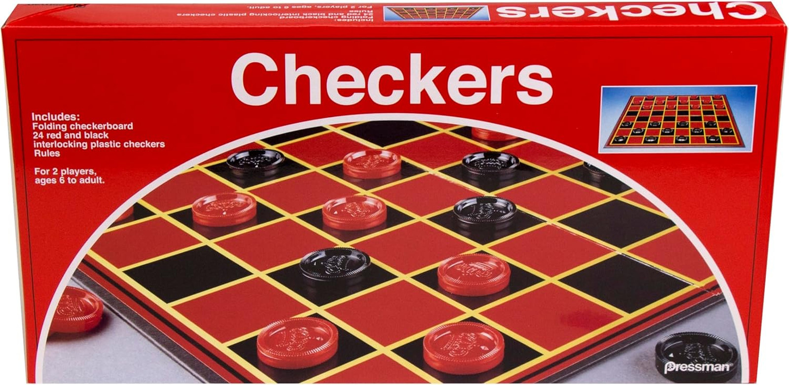 Checkers — Classic Game With Folding Board and Interlocking Checkers, 2 Players