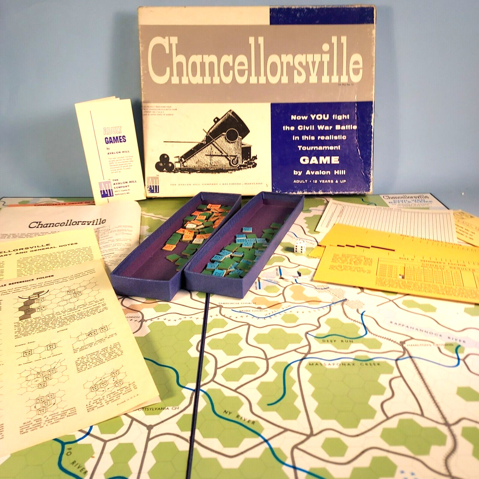 CHANCELLORSVILLE Civil War Battle Game Avalon Hill 1961 Excellent