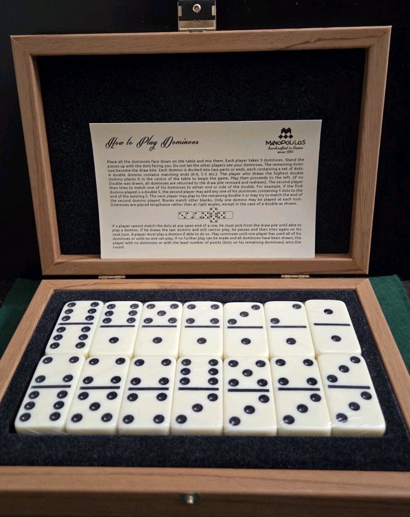 Manopoulos Luxury Domino Set in Wooden Case, Sealed, Medium Size Made In Greece